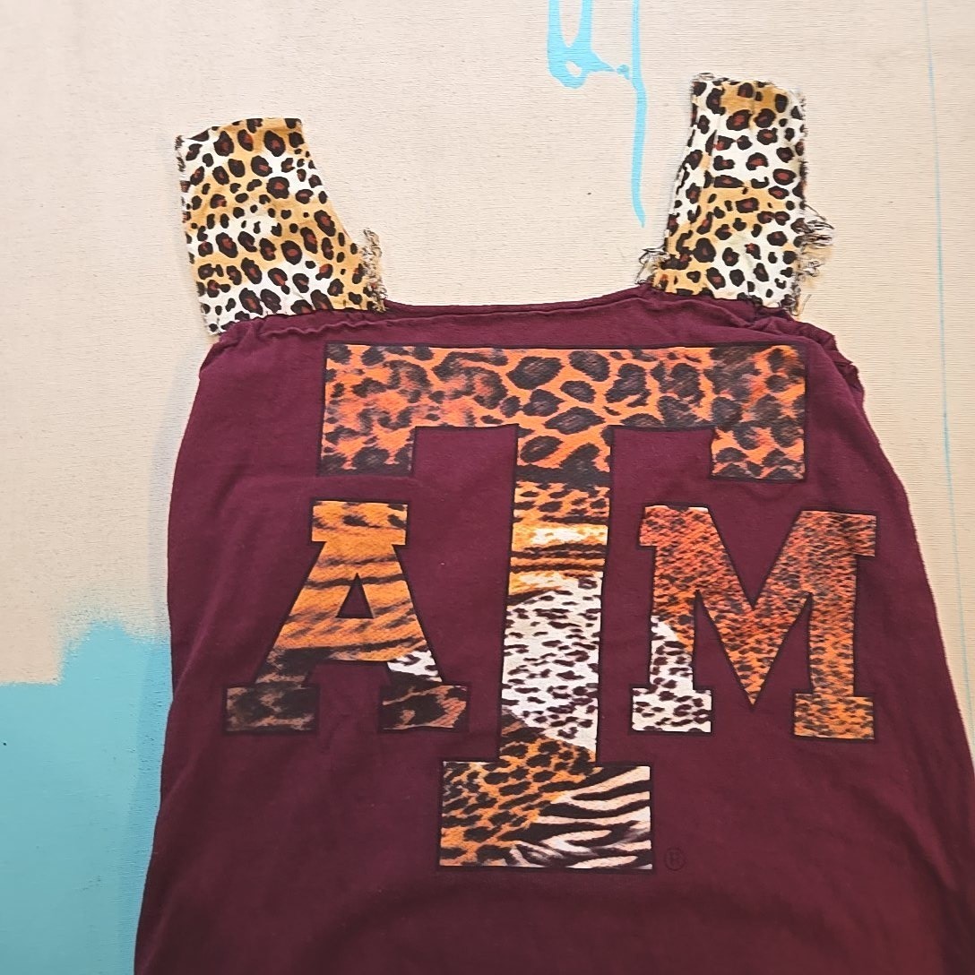 Texas A&M Upcycled Leopard Print Game Day Dress Red Small T Shirt Midi Handmade
