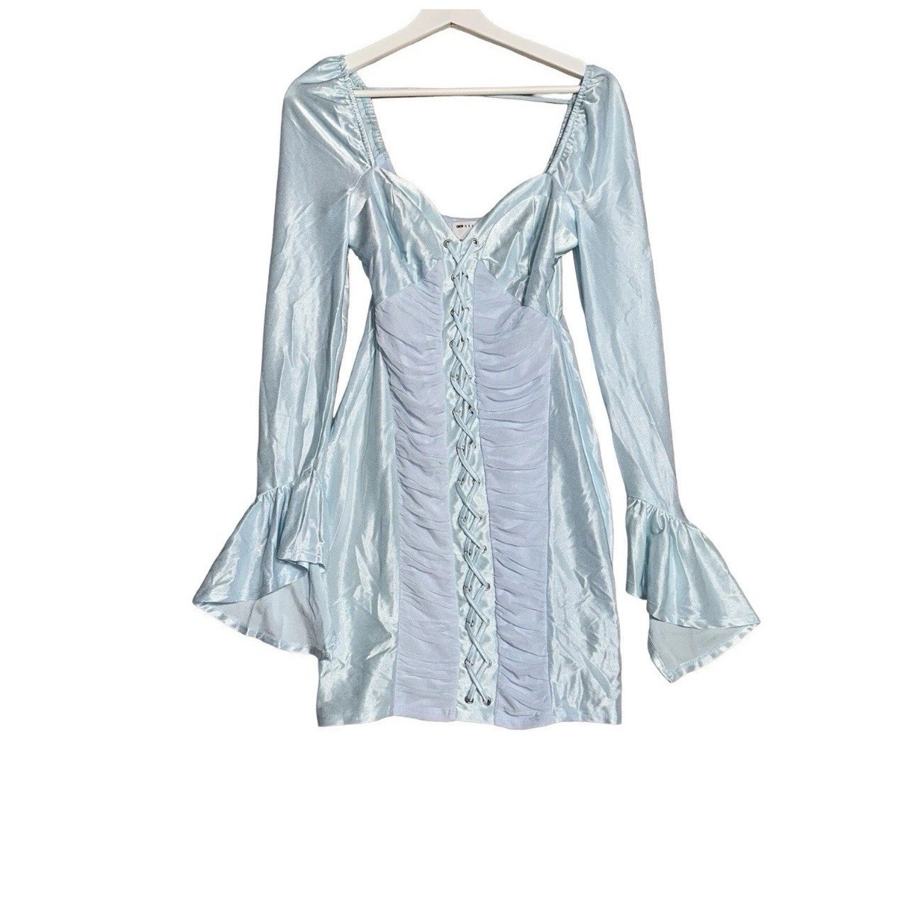 ASOS Womens NEW Blue Cupped Whimsical Fairy Lace Up Long Sleeve Dress Sz US 6