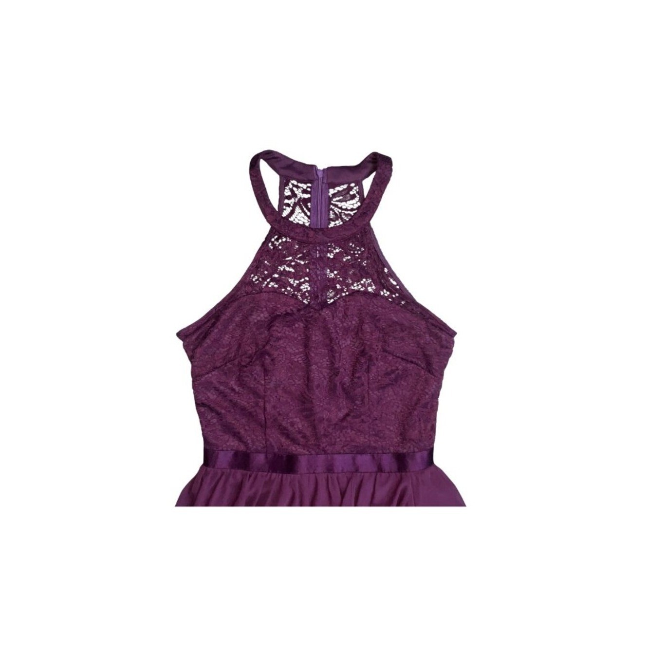 Wedtrend Purple Lace Halter Chiffon Fit Flare Cocktail Dress Womens Small