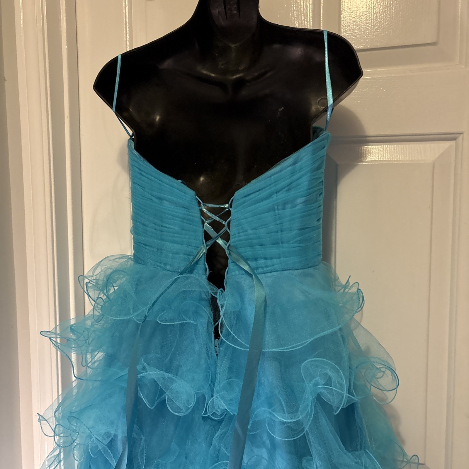 Cassandra Stone For Mac Dougal Size 10 WOW! Peacock Blue Ruffles Ruffles High&Lo