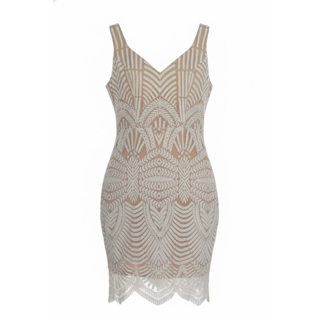 Hello Molly White Lace Overlay Bodycon Mini Dress V Neck Sleeveless Size S US 4