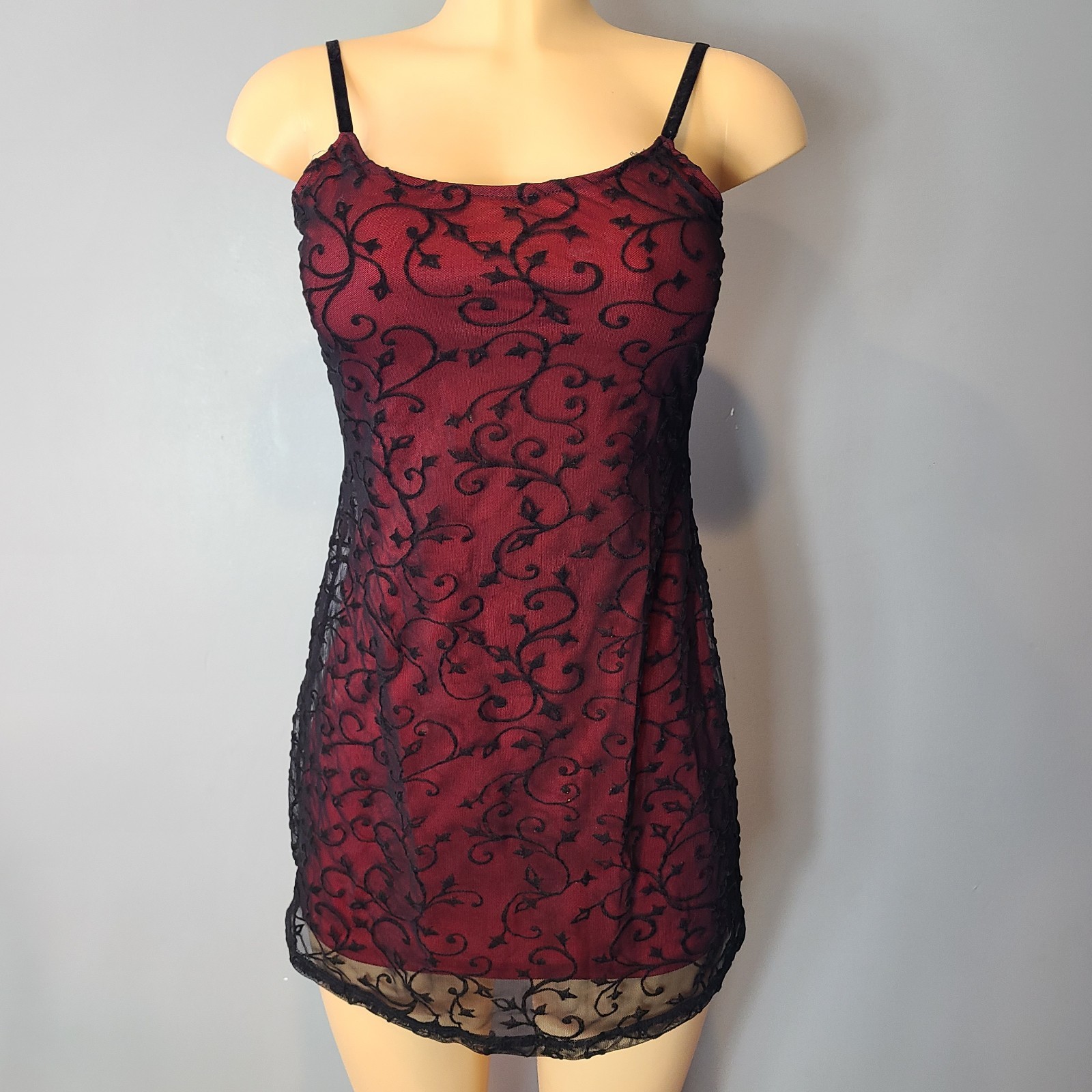 Vintage Byer Too! Velvet Mesh Floral Mini Dress Whimsigoth Sz Small Red Fairy