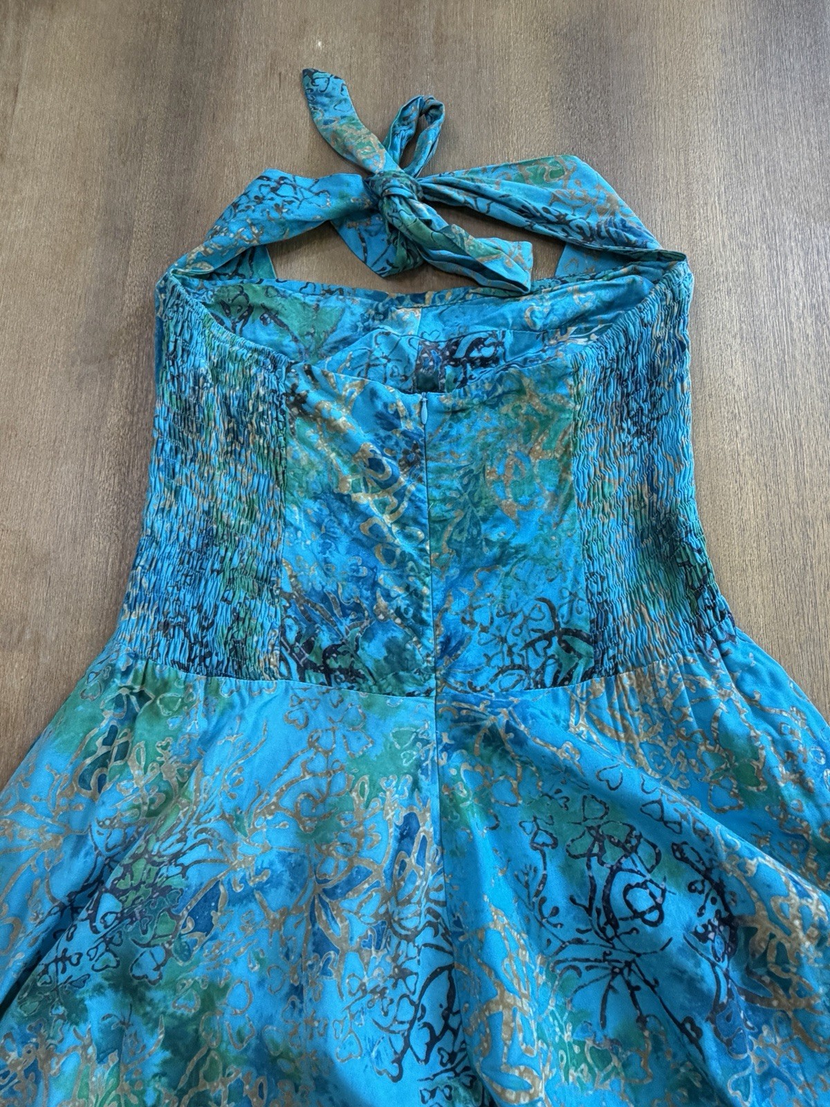 Bali Batiks Vintage A-Line Midi Halter Dress Large Hand Painted Resort Wear