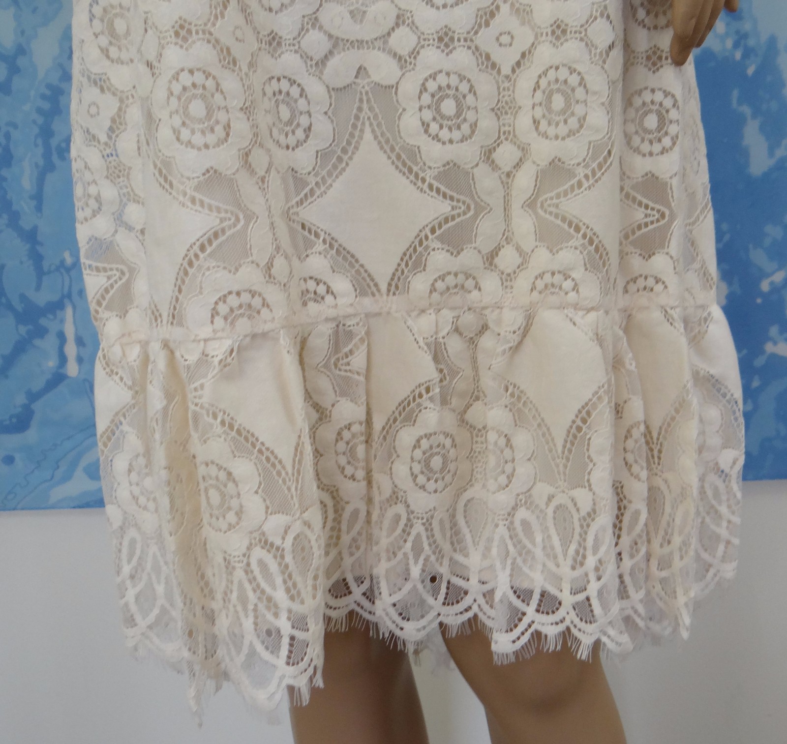 NWT ERIN Fetherston Doily Lace Mara sleeveless asymmetrical ivory Dress,2,4 or 8