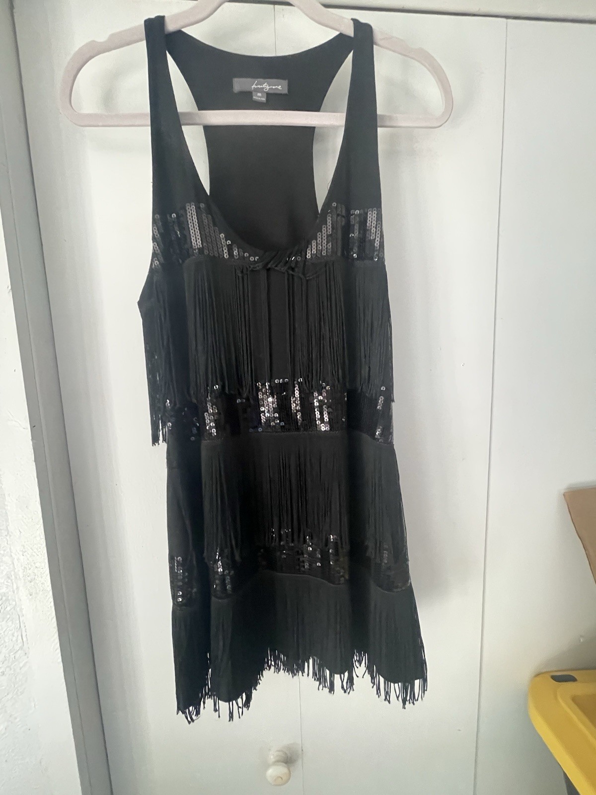 Twenty One Black Sequin Fringe Short Mini Flapper Dress Medium
