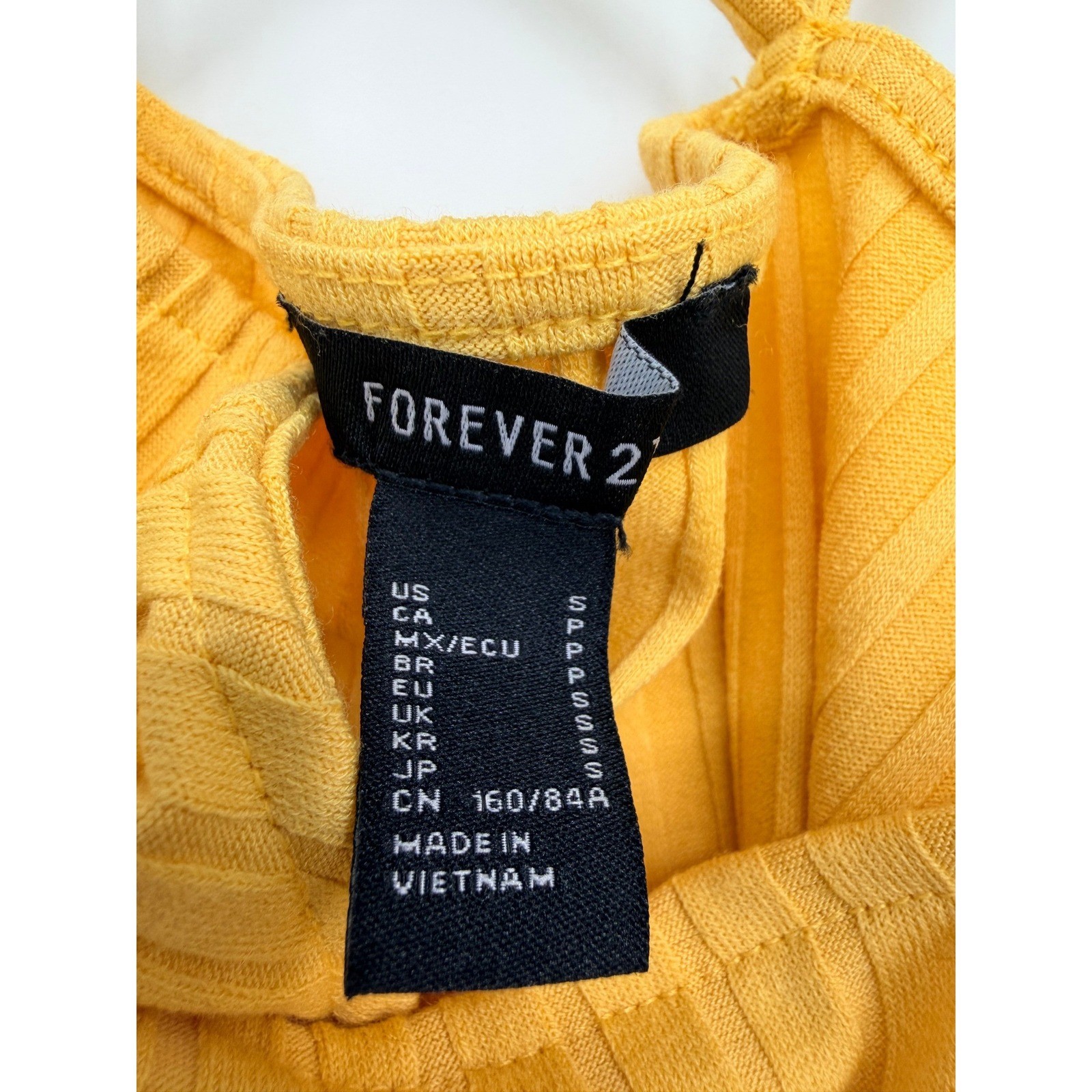 Forever 21 Mustard Yellow Ribbed Strappy Cross Back Bodycon Mini Dress Small