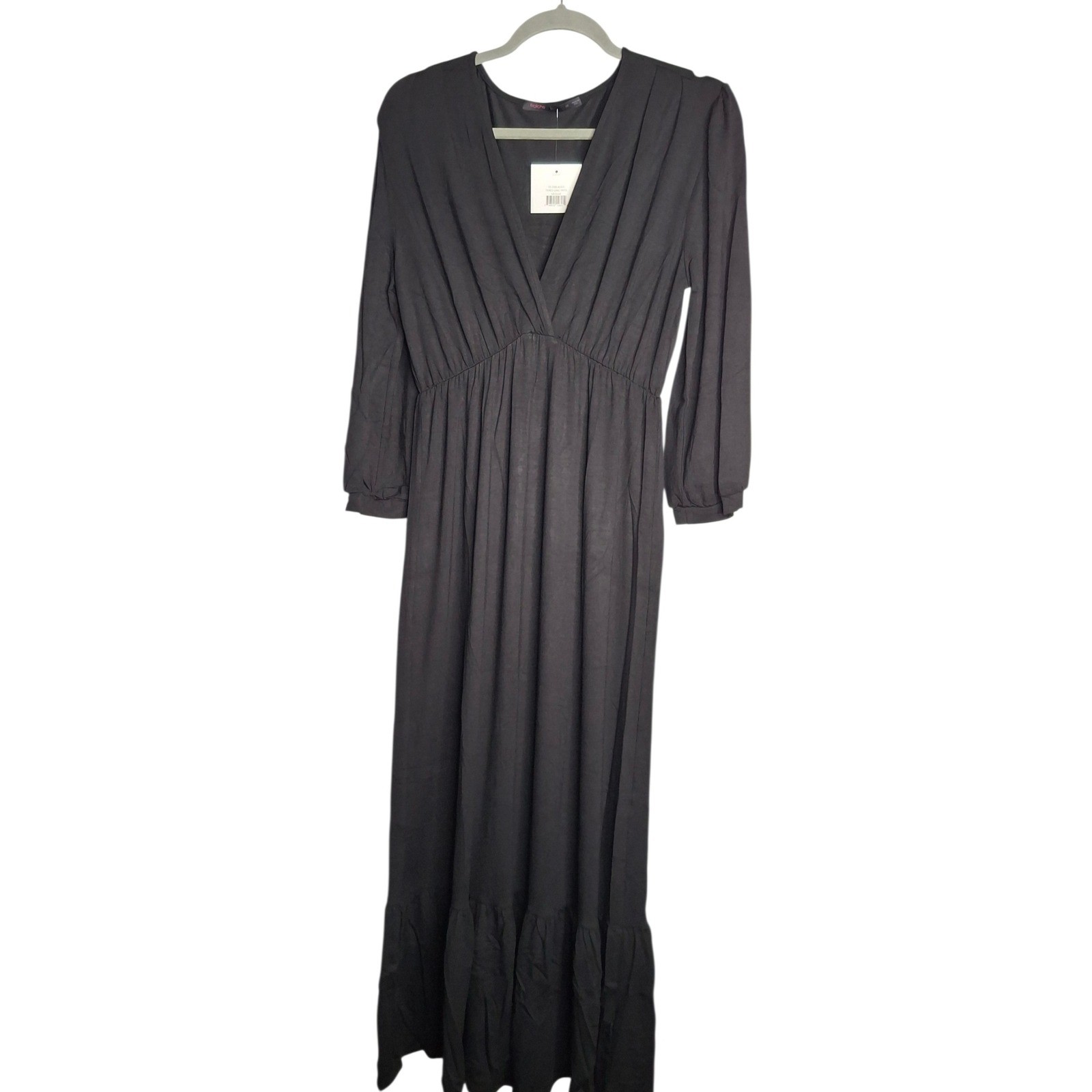 Fraiche by J Black Tiered Long Dress V-Neck Maxi Long Sleeve Medium NWT FD 2586