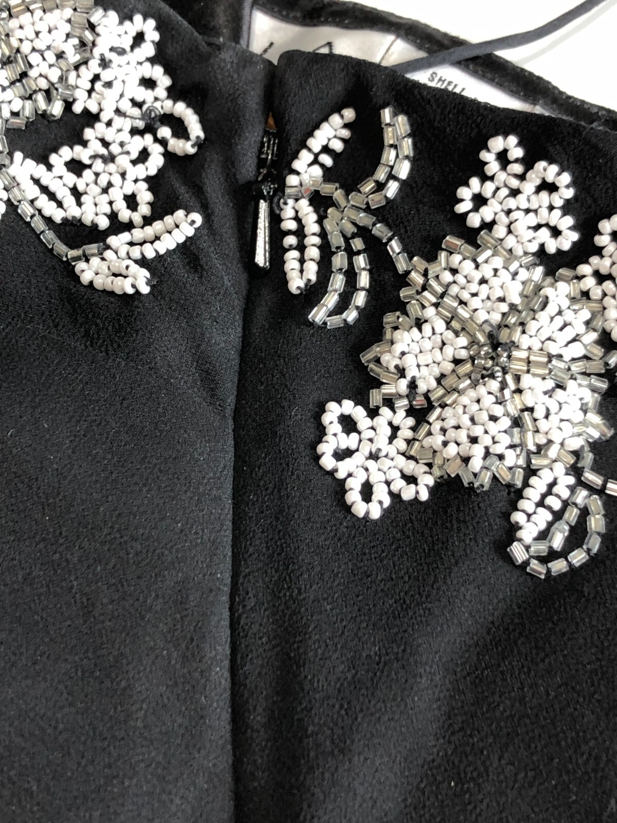 Vintage SCALA 100% Silk Beaded Dress Black Floral Asymmetric Hem Prom Formal L.