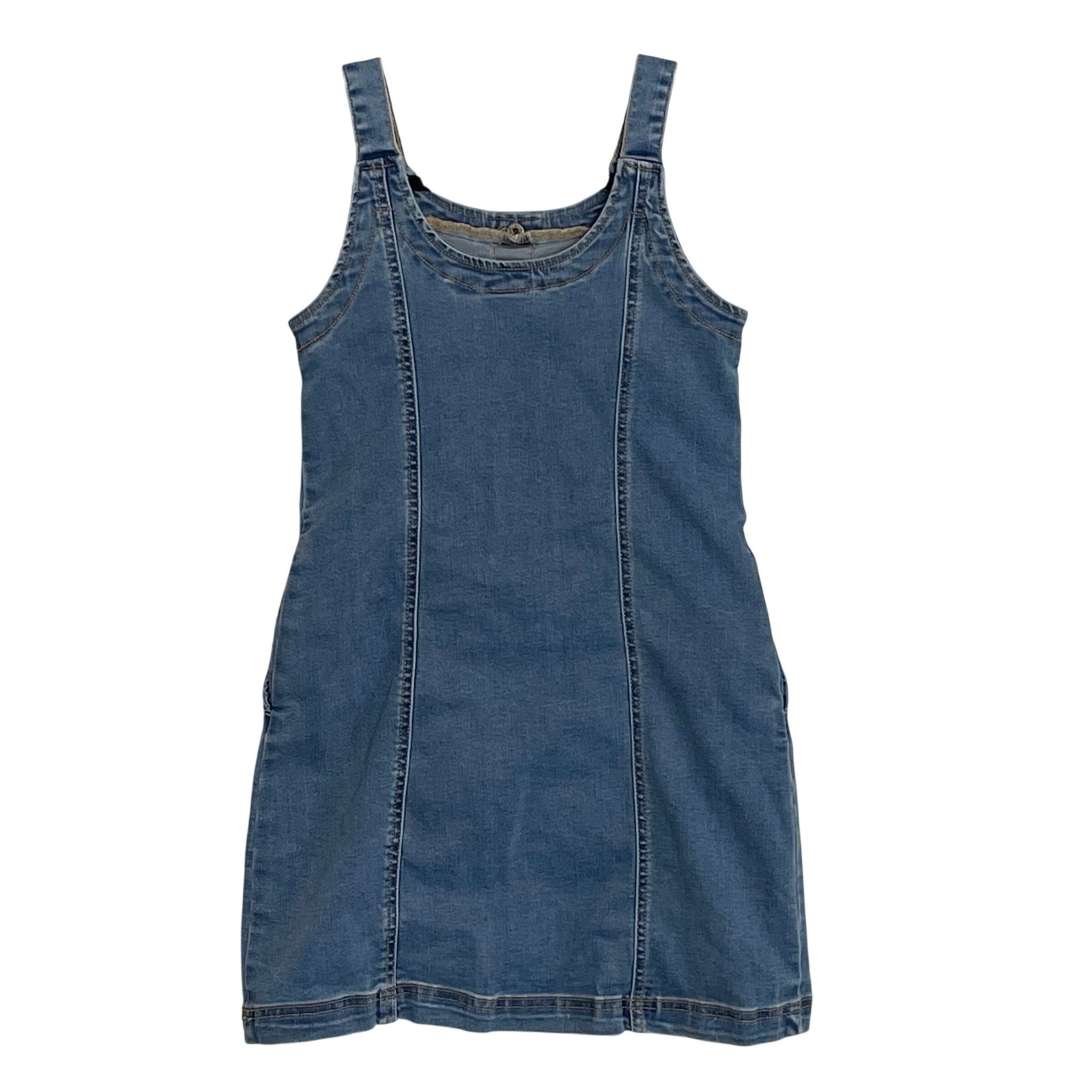 Colorful Planet Women Blue Denim Button Front Pinafore Mini Dress Size L 12