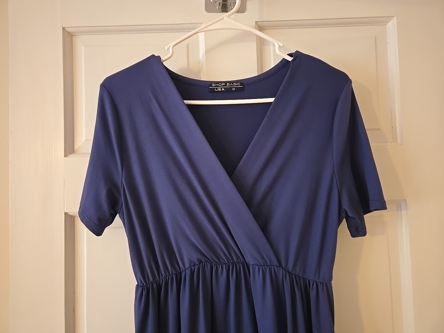 Shop Basic USA Women’s Medium Short Sleeve Dress Blue Stretch Pullover VNeck