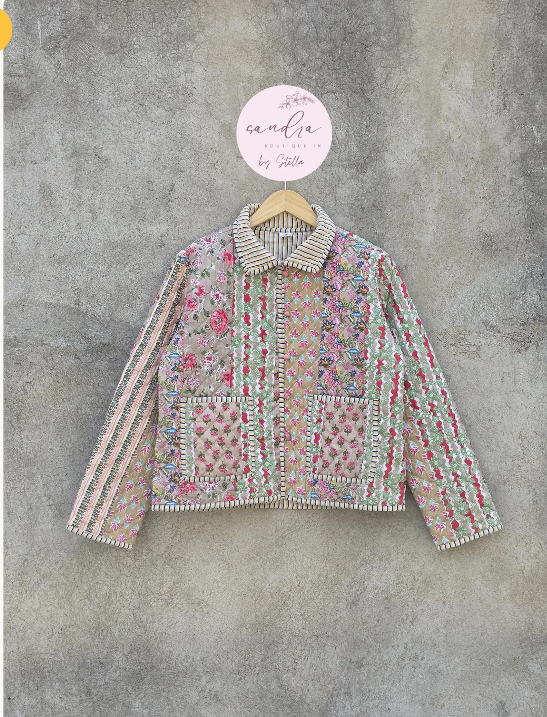 Women Cotton Quilted Jacket Handmade Block Print Coat Lightweight Winter Jacket