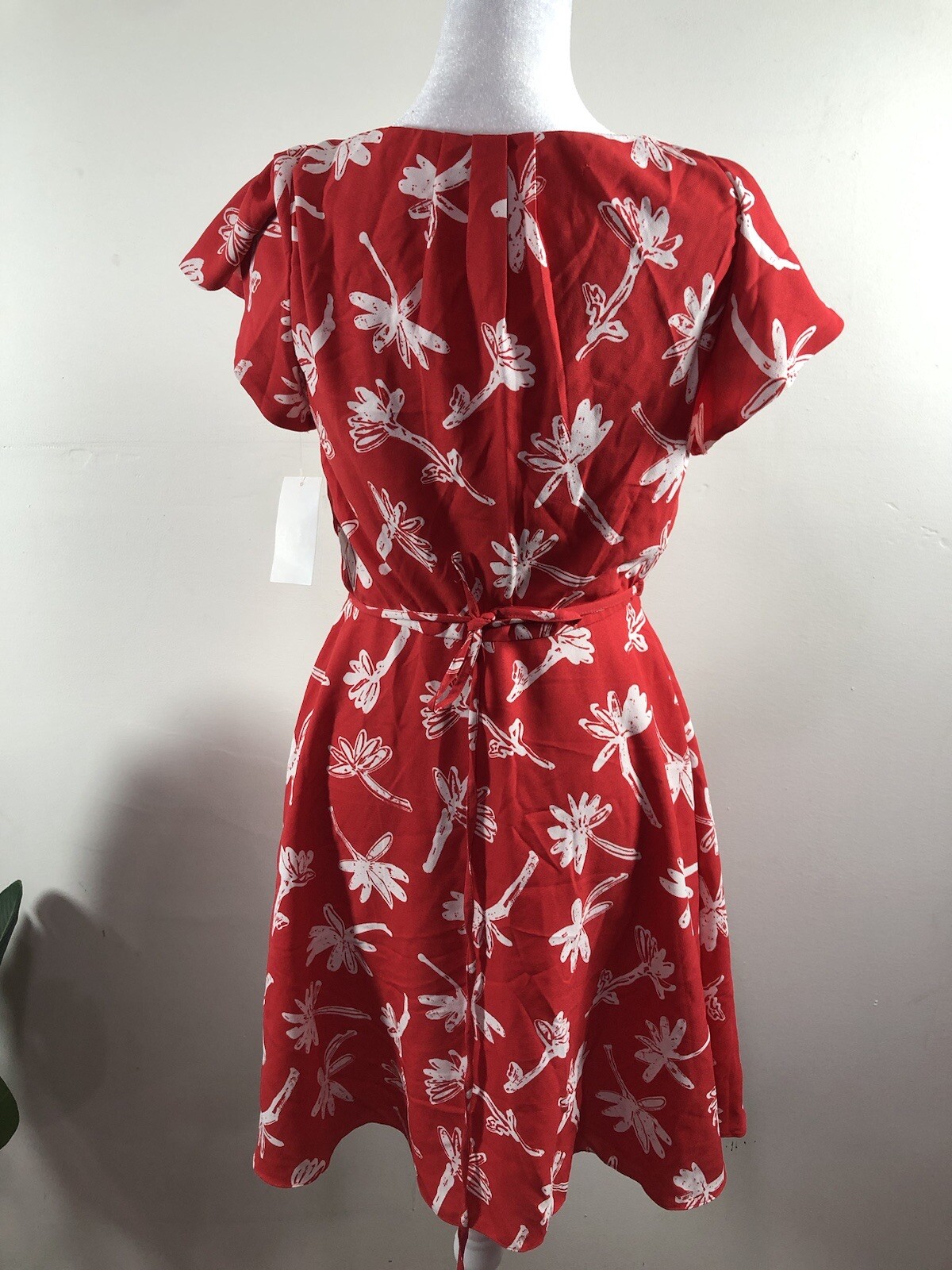 FRENCH CONNECTION US 0 Lollipop Red Multi V NECK SUMMER MINI DRESS