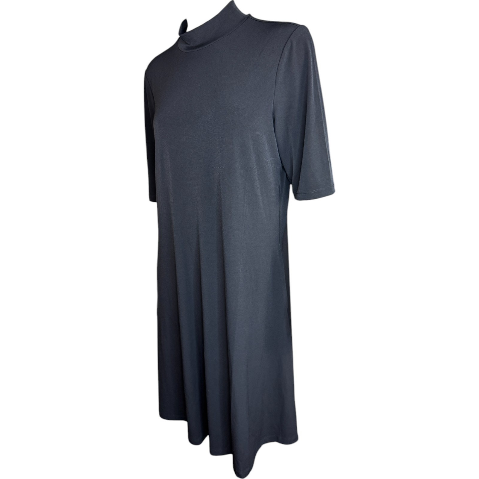 Susan Graver Liquid Knit Mock-Neck Elbow-Sleeve Dress Black Medium NWOT Flowy