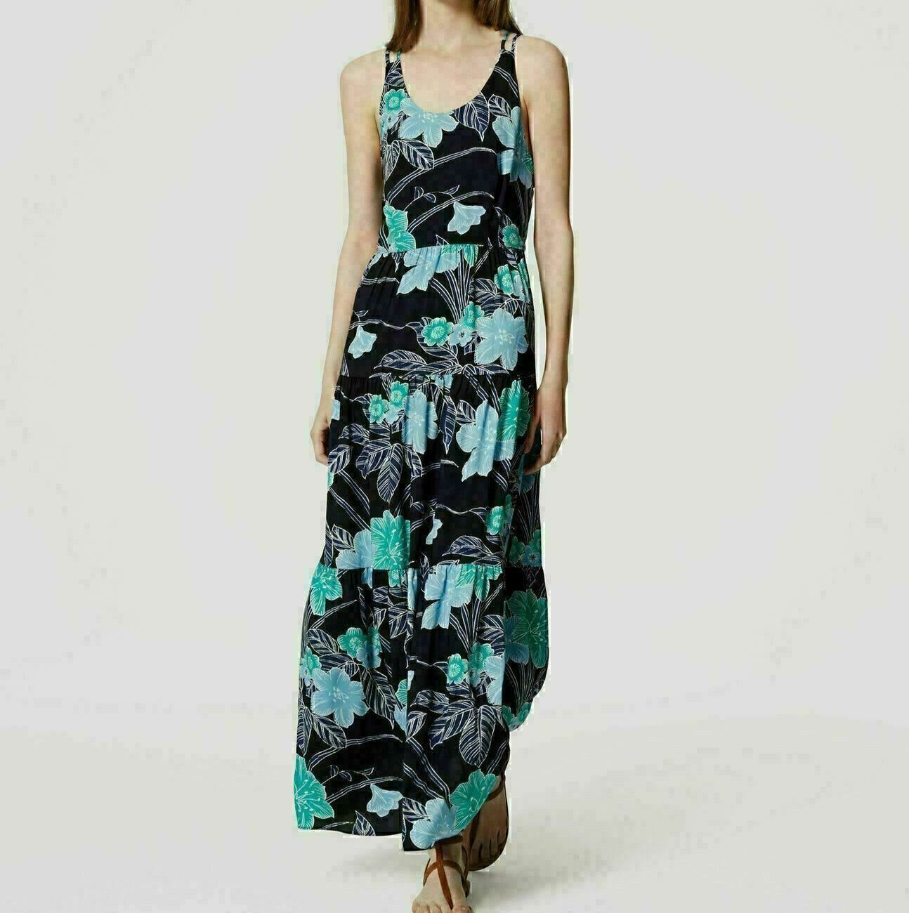NWT Ann Taylor LOFT Navy Blue floral tiered strappy back women’s maxi Dress