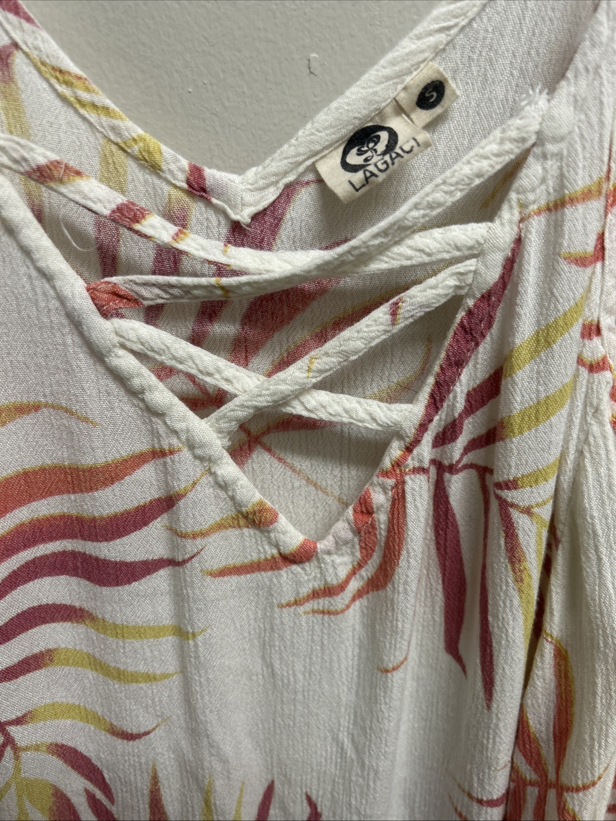 Lagaci Tropical Palms Mini Cover-up White Multicolor S Strappy V-Neck Pockets