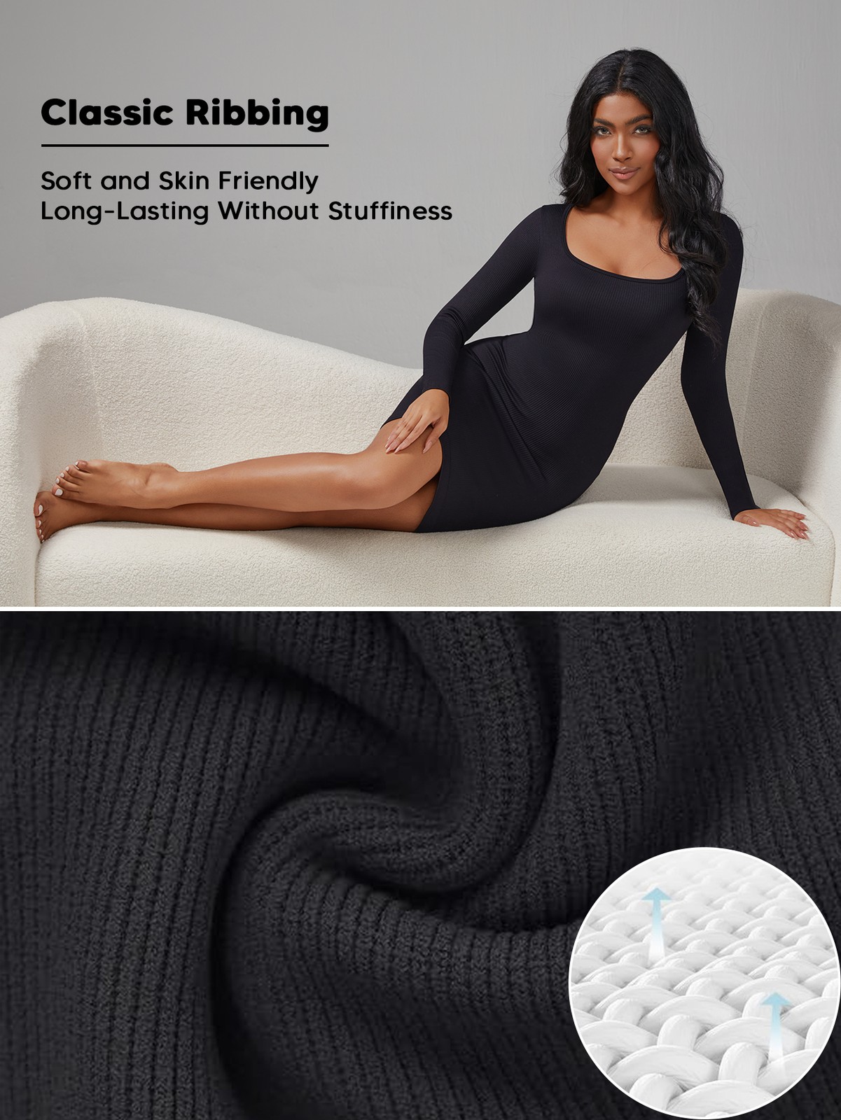 Womens Dresses Long Sleeve Ribbed Slim Fitted Basic Bodycon Mini Pencil Dress