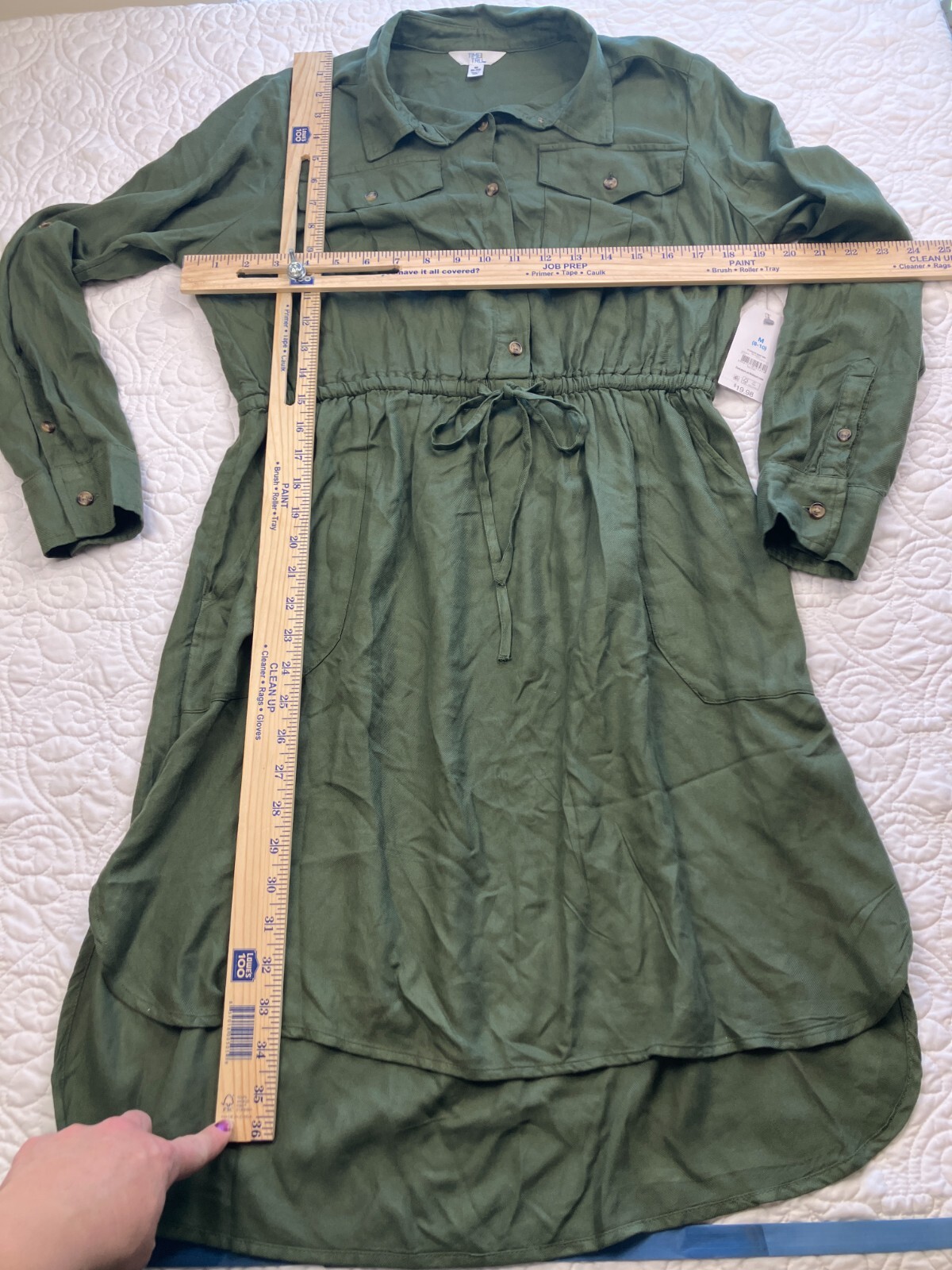 TIME AND TRU Medium (8-10) Sea Turtle Green Utility Button Down Shirt Dress NWT