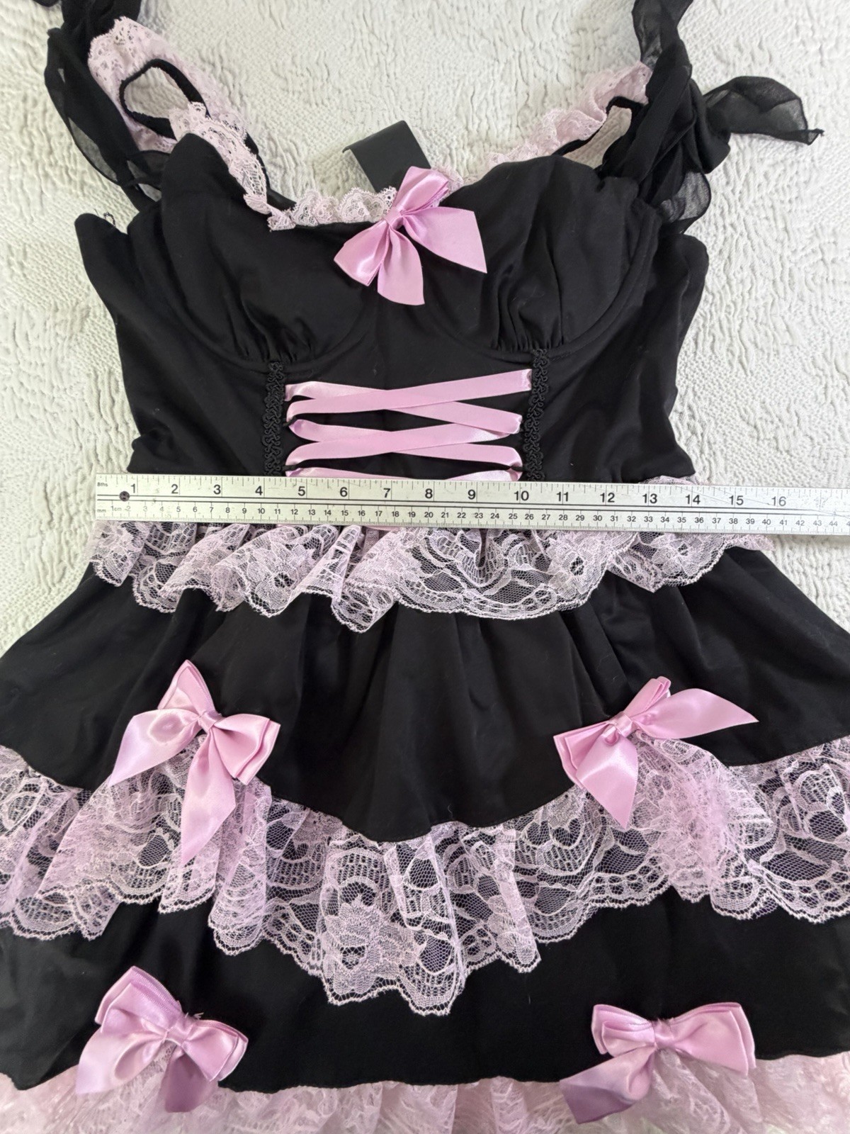 DOLLS KILL WIDOW THANK GOTH FOR YOU MINI DRESS BLACK W/PINK LACE BOWS Medium