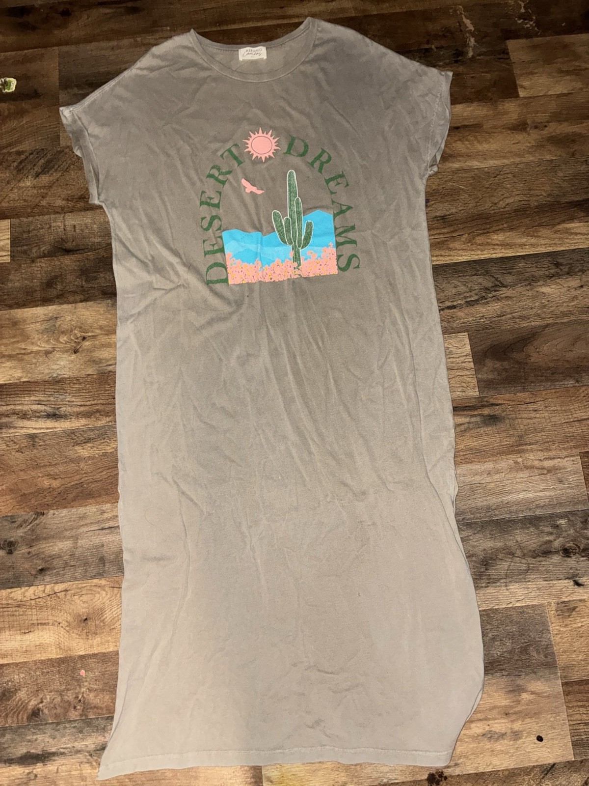 Refined Canvas Women’s Gray Distressed Short Sleeve Texas Cowboy Dress M/l