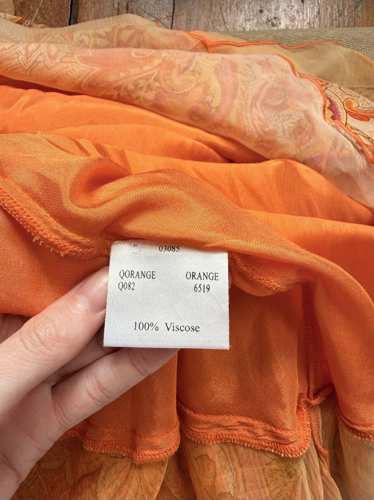 French Designer Orange Paisley Floral Appliqué Dress T2