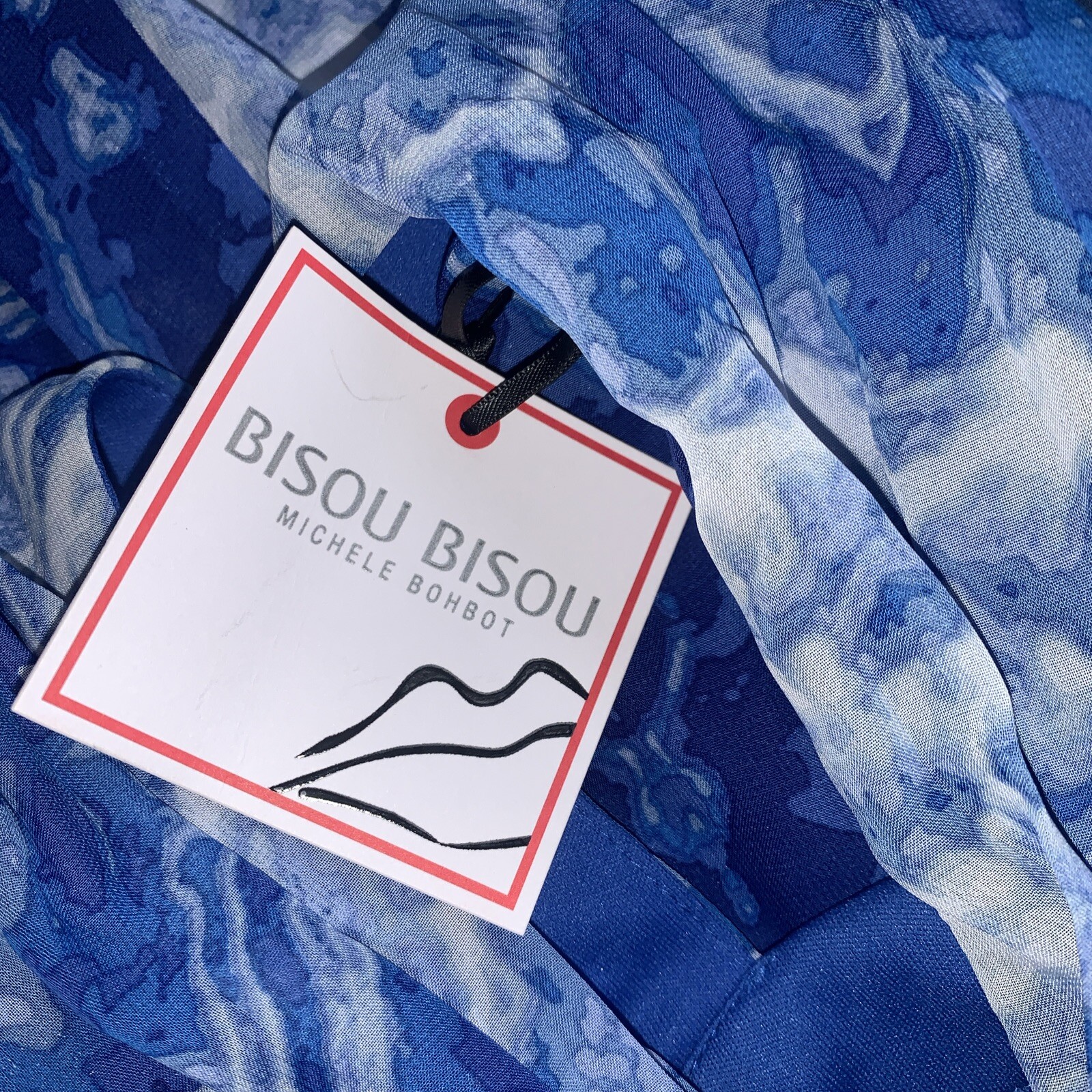 Bisou Bisou Maxi Dress Womens 2 Blue Muted Geometric Print Romantic Wedding