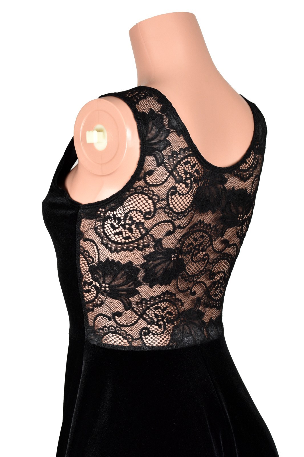 Black Velvet + Lace Sleeveless Skater Dress sheer back gothic plus size XS to 3X