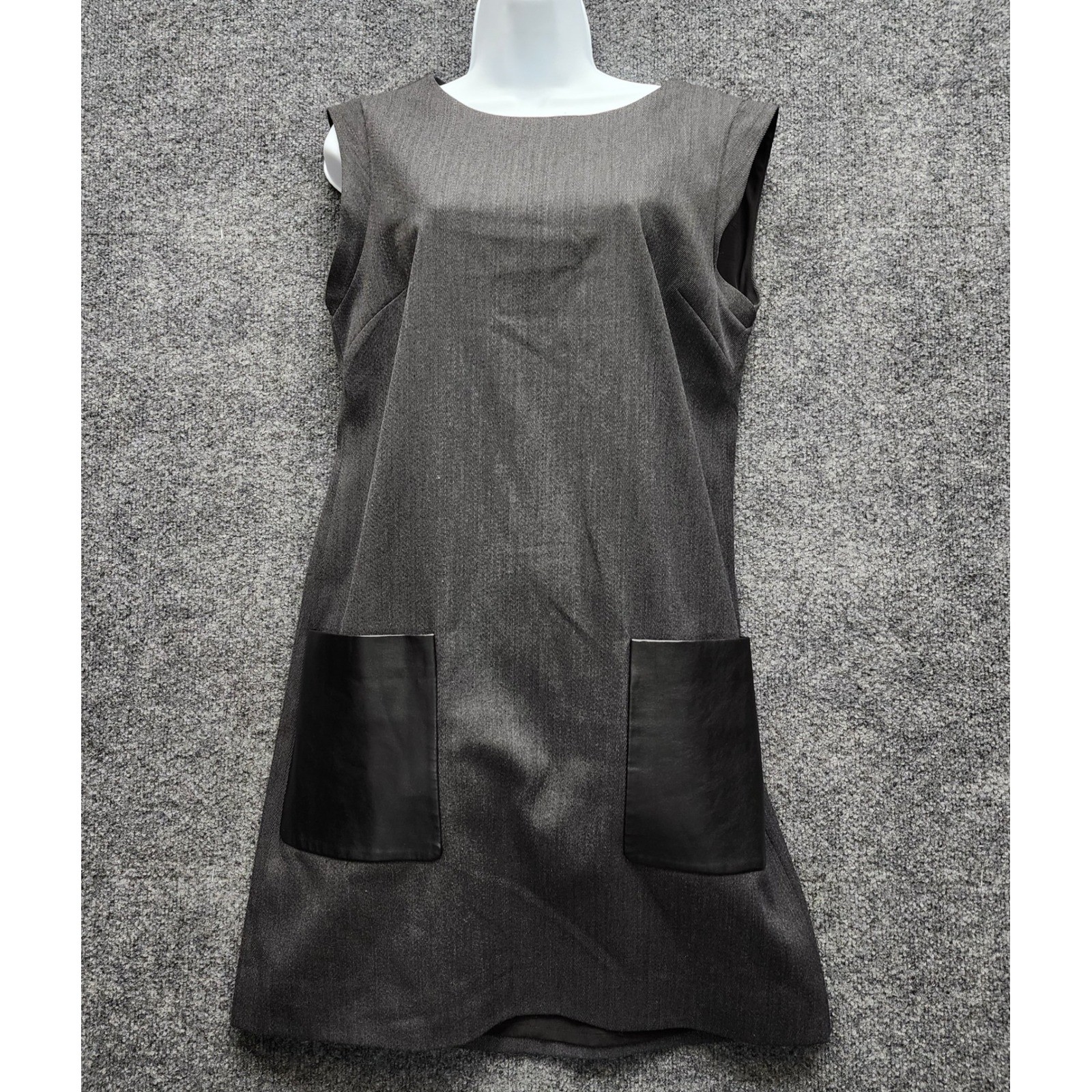 J.Crew Wool Blend Faux Leather Pocket Shift Sheath Dress Career Size 8