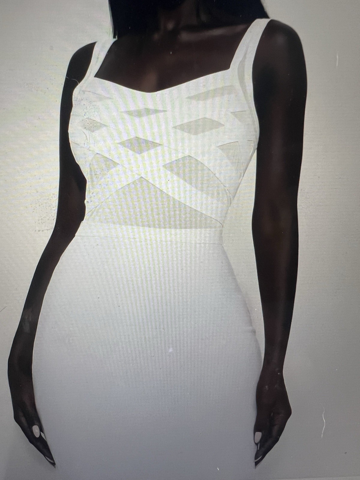 Womens Size S White Solid Sweetheart Neck Strappy Sleeveless Stretch Midi Dress
