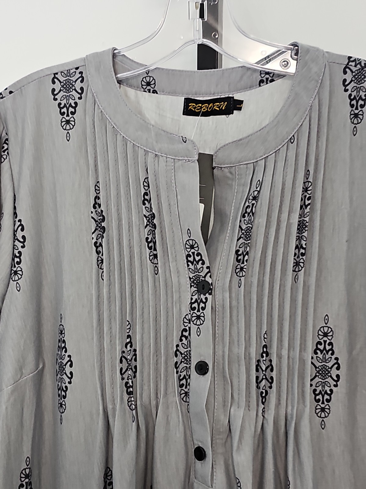 NWT Reborn Gray Black Boho Peasant Mini Dress Women’s Large L
