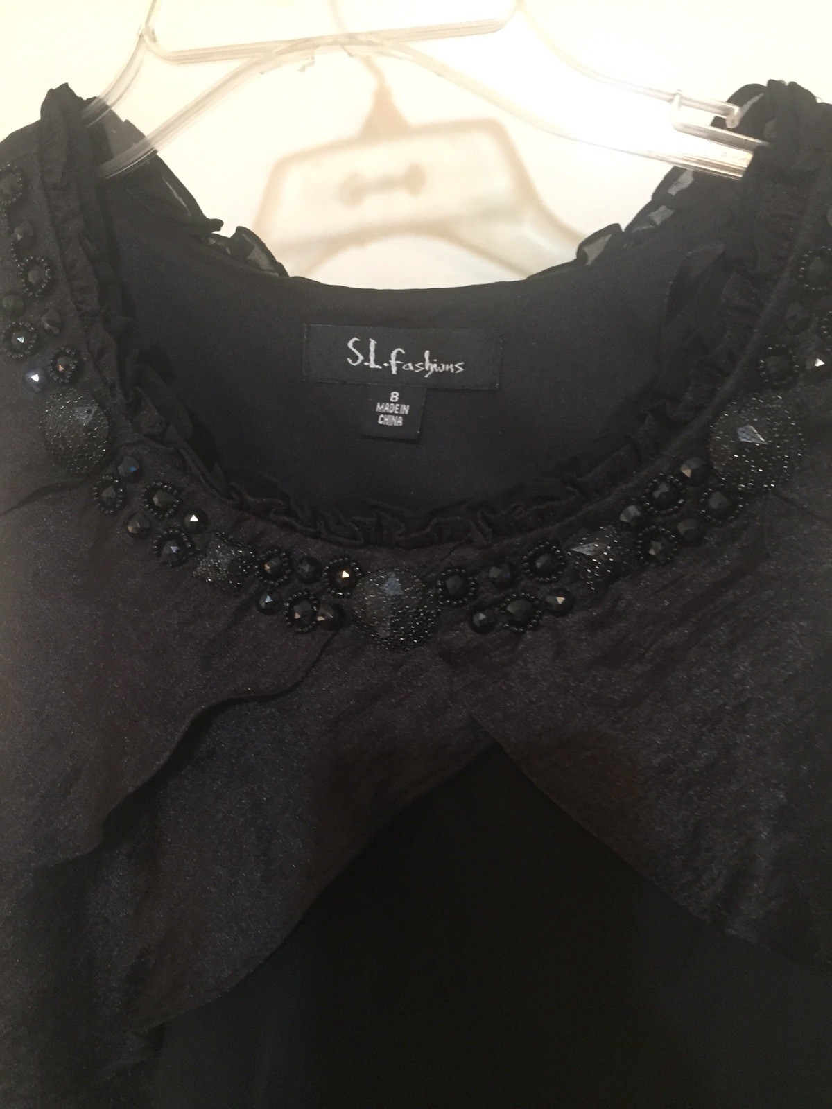 S.L. Fashions Sz 8 Black Beaded Layered Ruffle Evening Party Cruise Dress