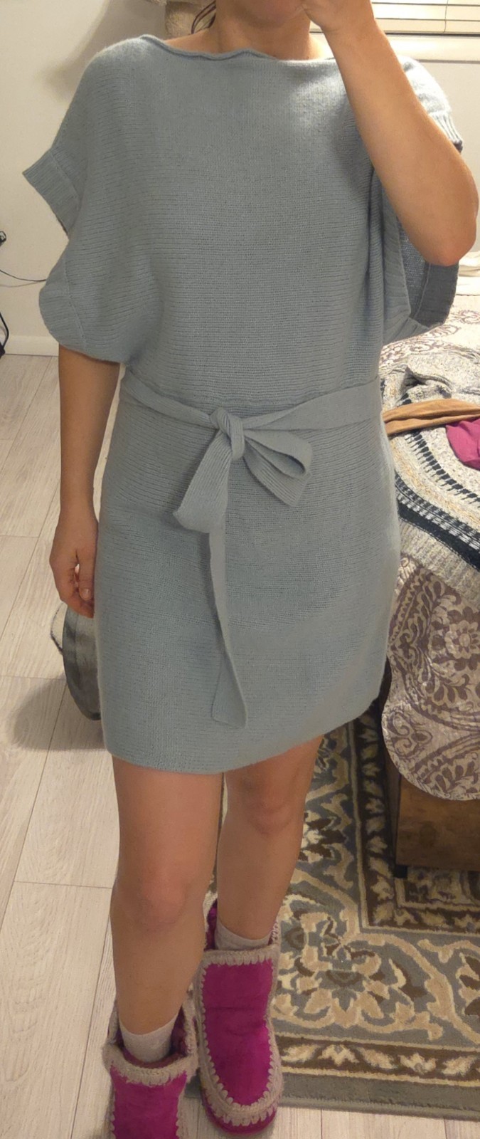 Marilyn Moore Cashmere Blend Mini Sweater Dress Sleeveless Size Small Pale Blue