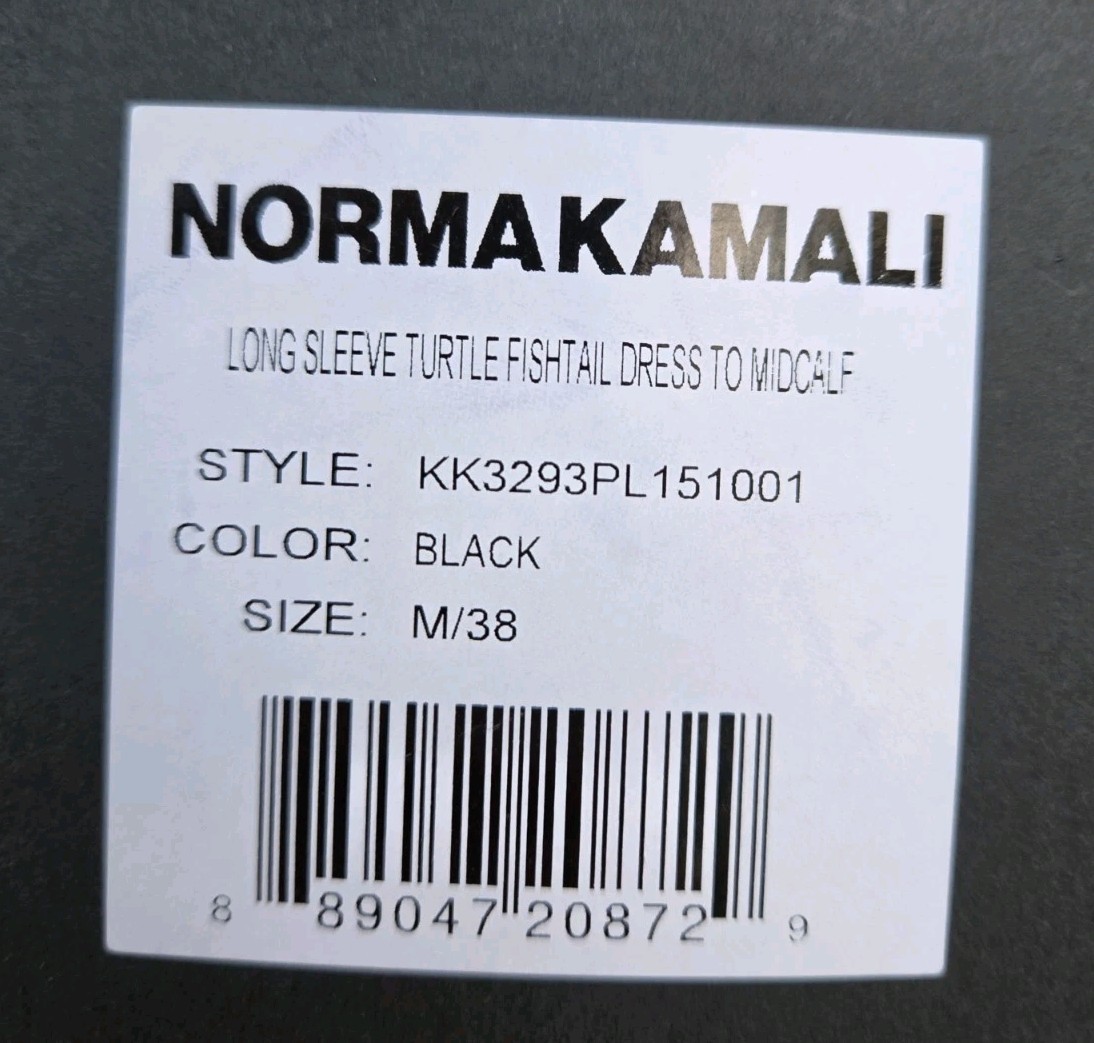 NWT Norma Kamali Sz M (38) Long Sleeve Turtleneck Midi Dress Black Fishtail New!