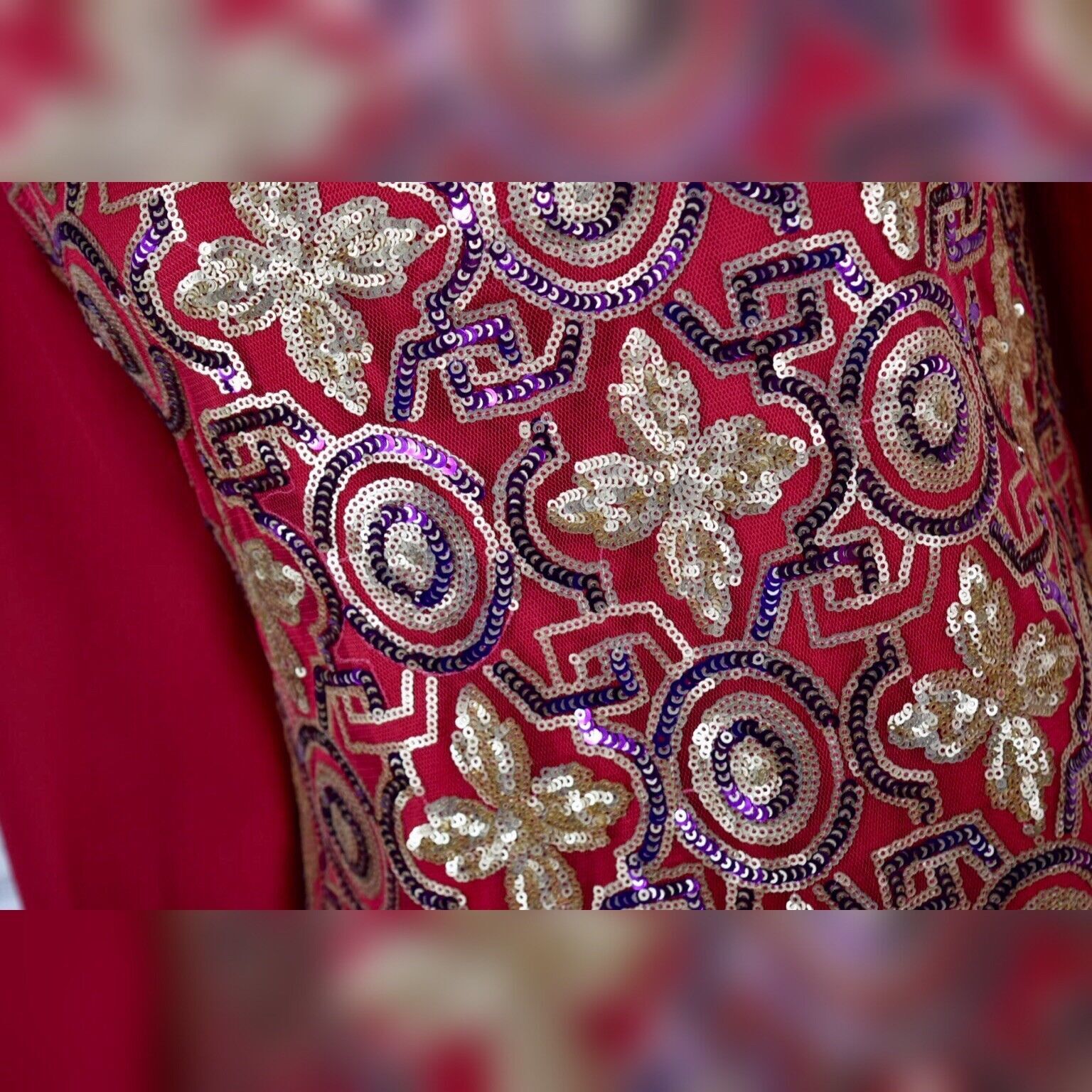 Pink Owl Red Gold Fuchsia Patterned Sequined Dress Party Cocktail Holiday Medium