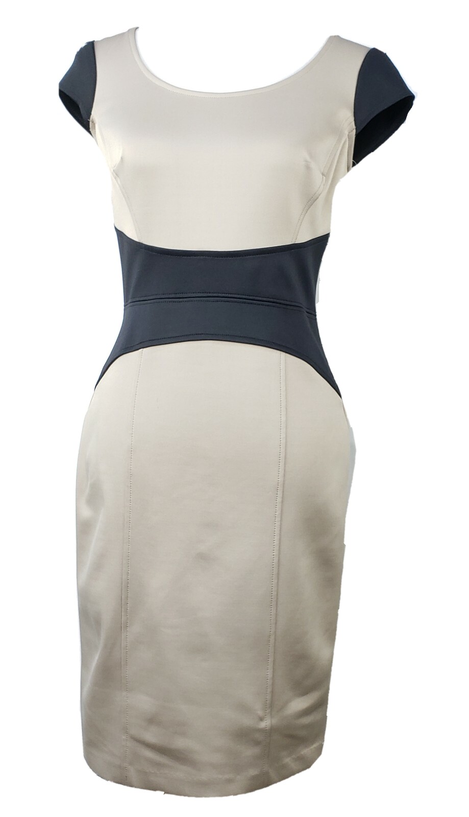 London Times Dress NWT Size 4 Brown Tan Black Cap Sleeves Scoop Neckline Career