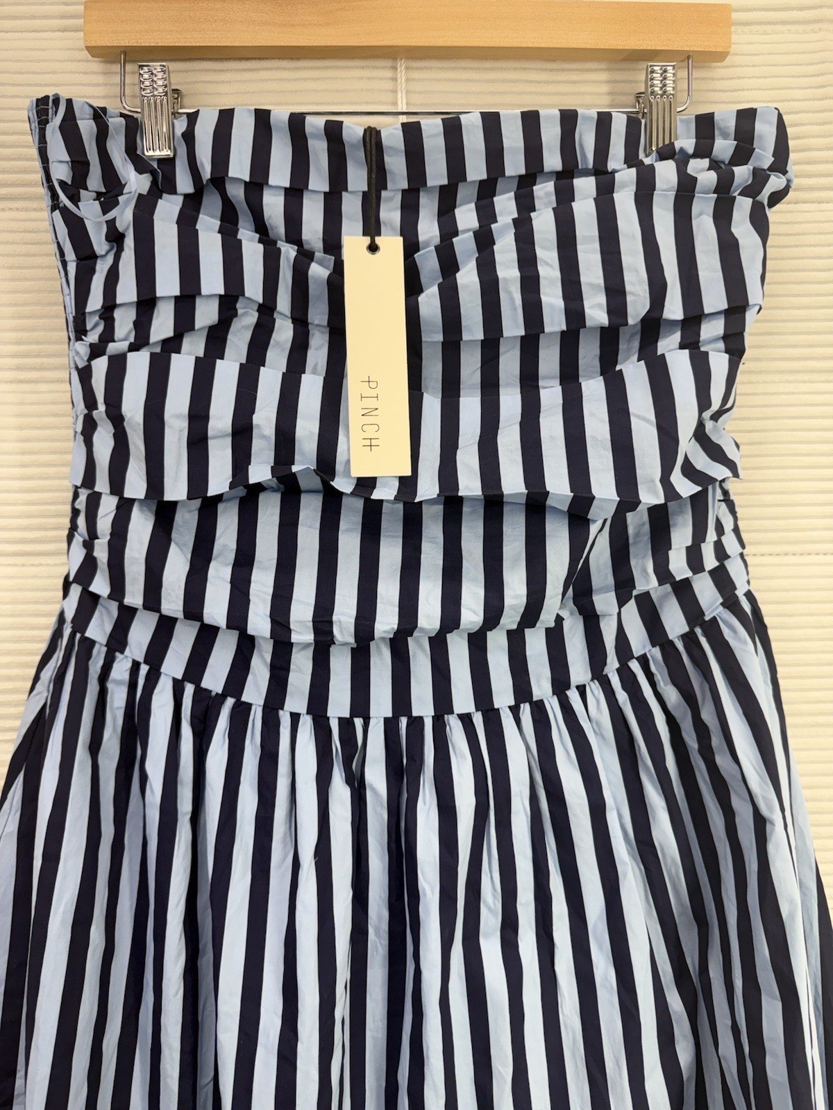 Pinch Brand Striped Strapless Midi Dress Cotton Nautical Navy Lt Blue Size L NWT
