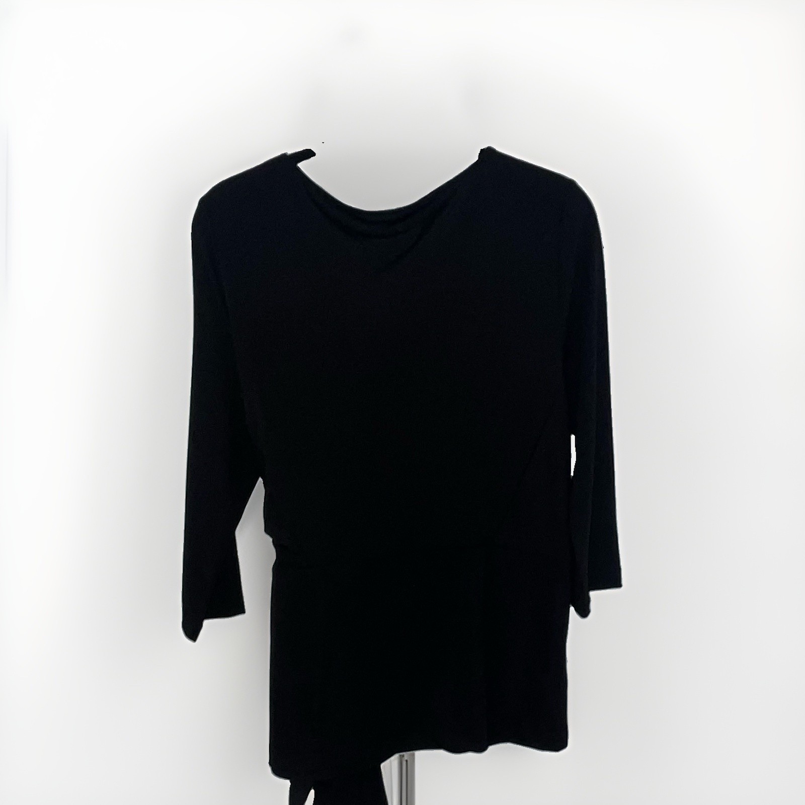 Ann Taylor Women’s Black Solid Sheath Dress Knot Front Round Neck Knee L/S L