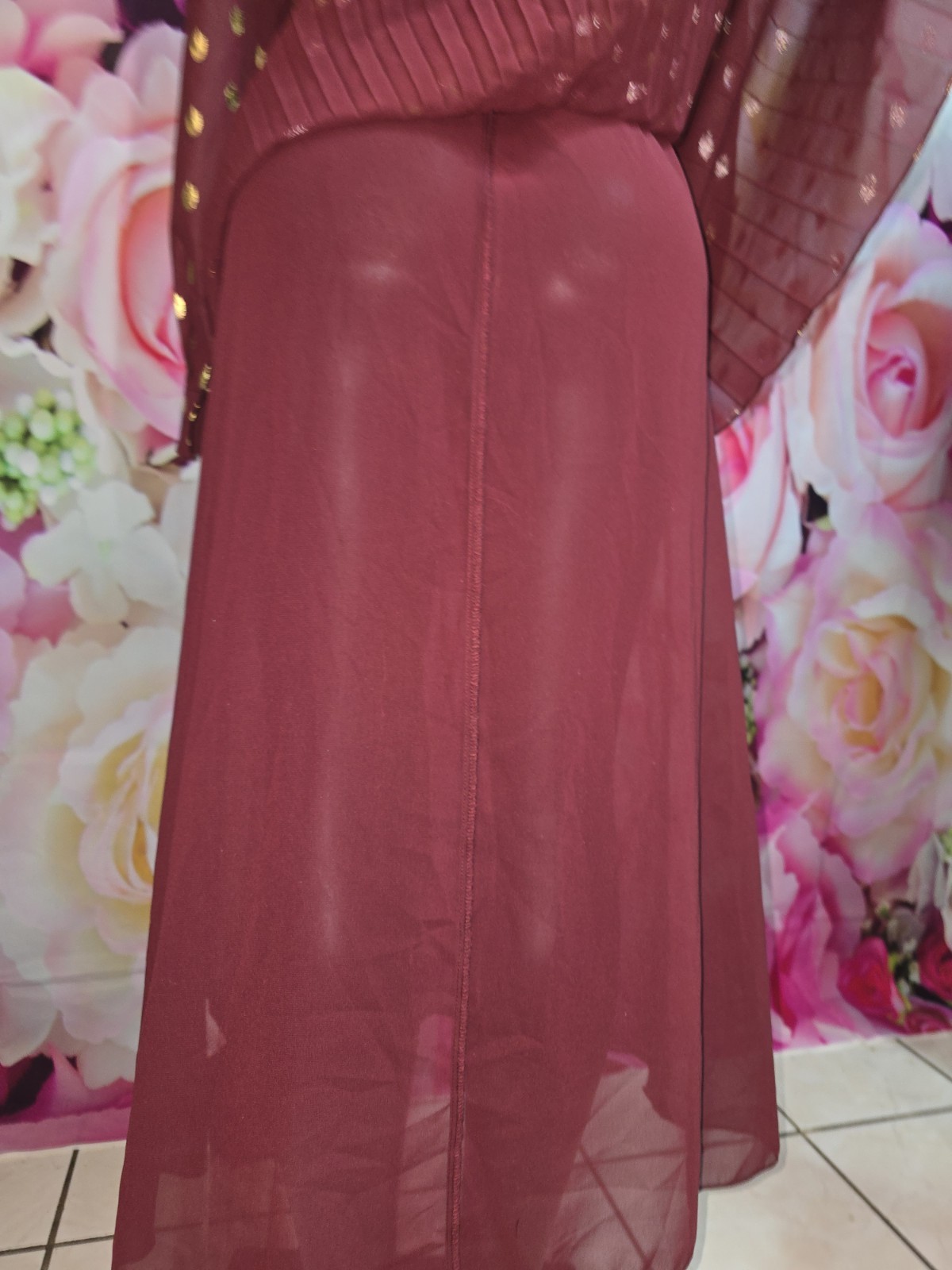 Commense Shiffon Maxi Dress With Gold Accents Size Small