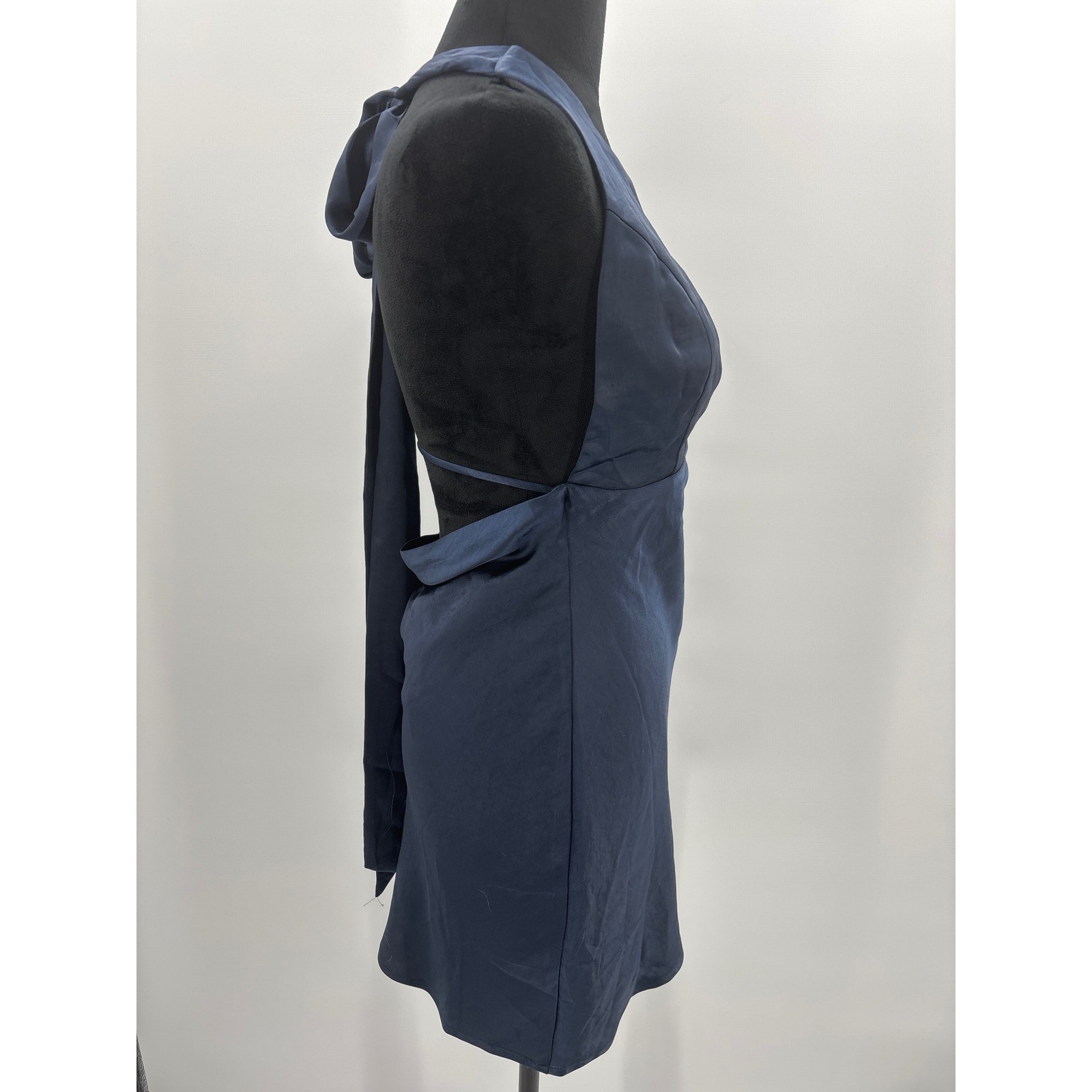 Lulus Zimri Navy Blue Satin Halter Mini Dress Open Back Tie Detail NWT Small