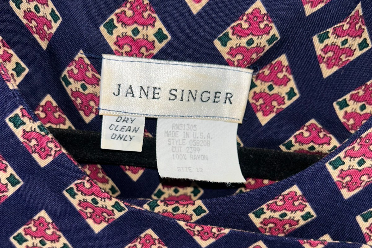 Women’s Vintage Jane Singer Geometric Print Midi Dress Size 12