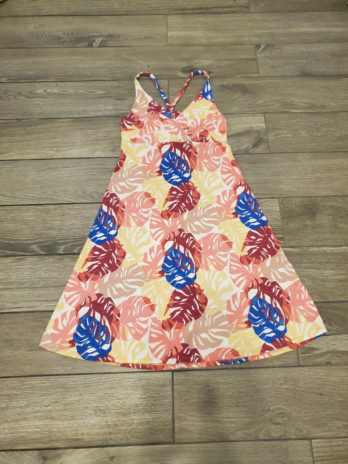 Patagonia organic cotton multicolor leave Amber Dawn knee length tank dress XS