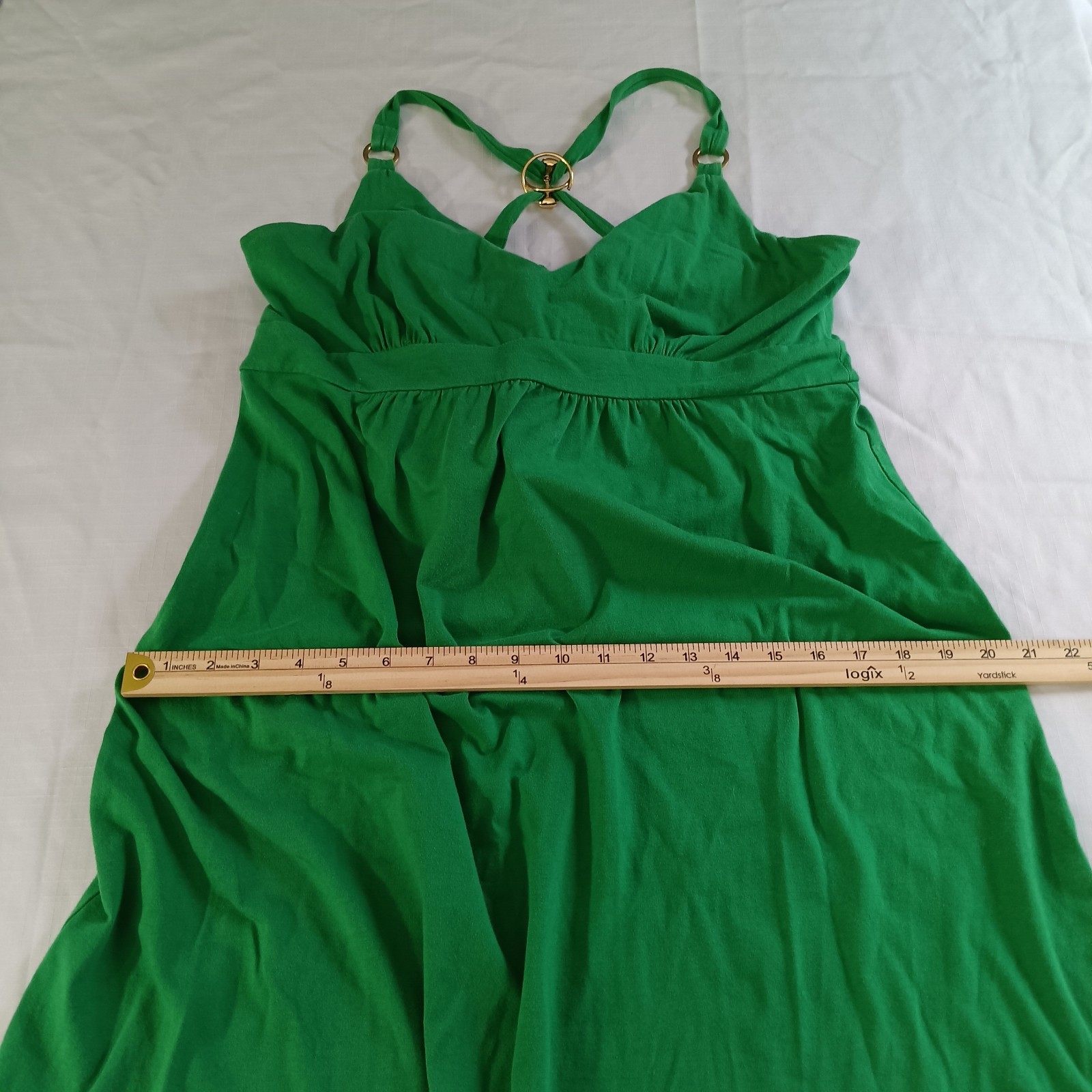 Boston Proper Green Halter Dress Womens 14 Built In Bra Ring Back Flowy