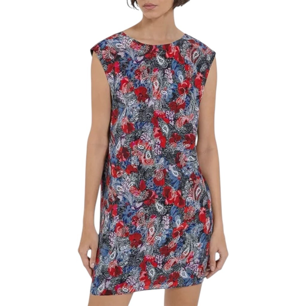 THE KOOPLES 100% Silk Shift Dress Paisley Floral Red Blue Multi -Size US 6