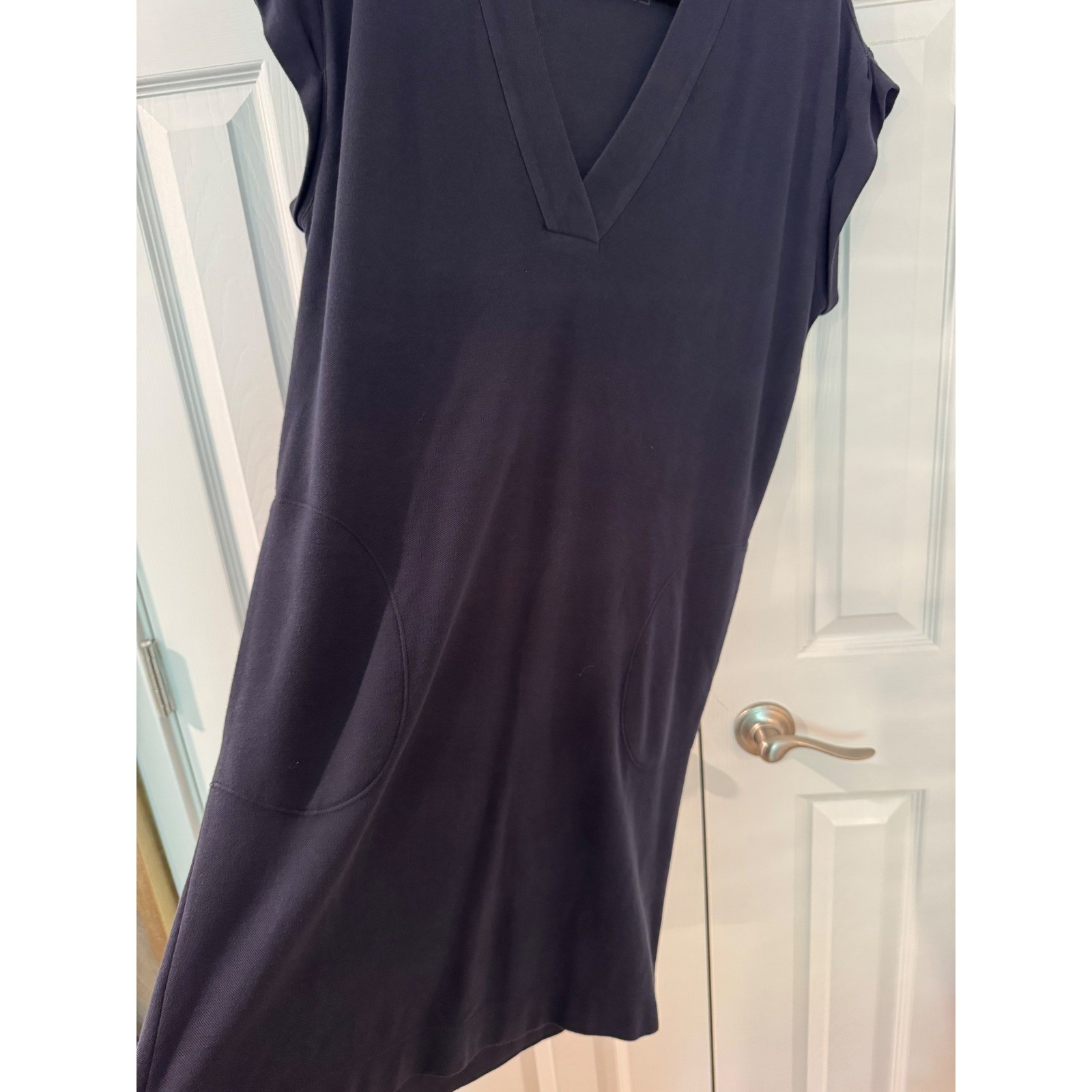 ATM Anthony Thomas Melillo Navy Pima Cotton V-Neck Pocket T-Shirt Dress XS