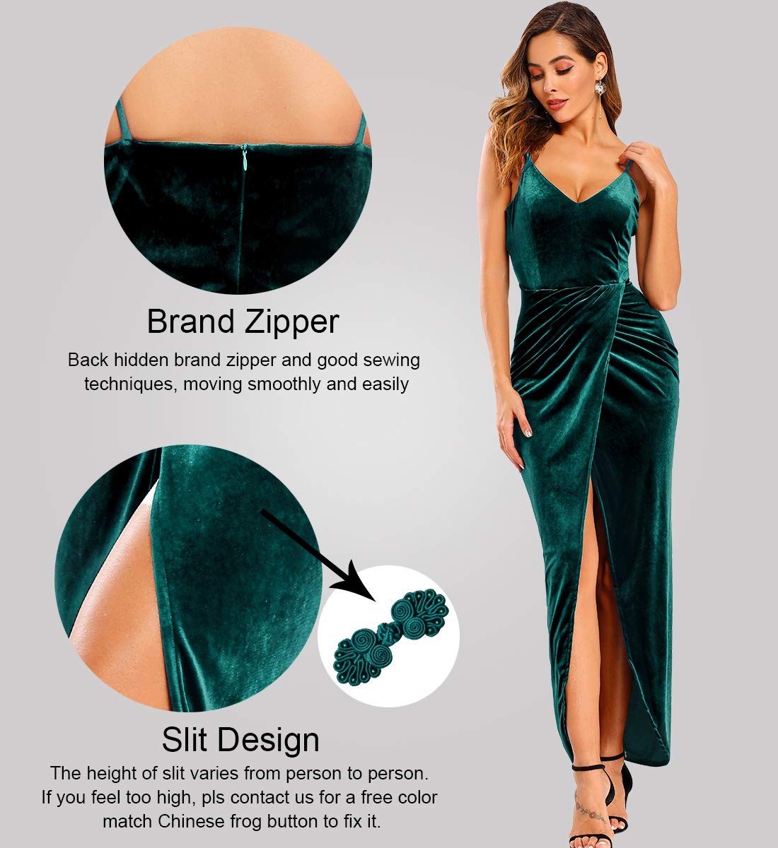 Ababalaya Elegant Spaghetti Strap Velvet Holiday Party Dresses for Women
