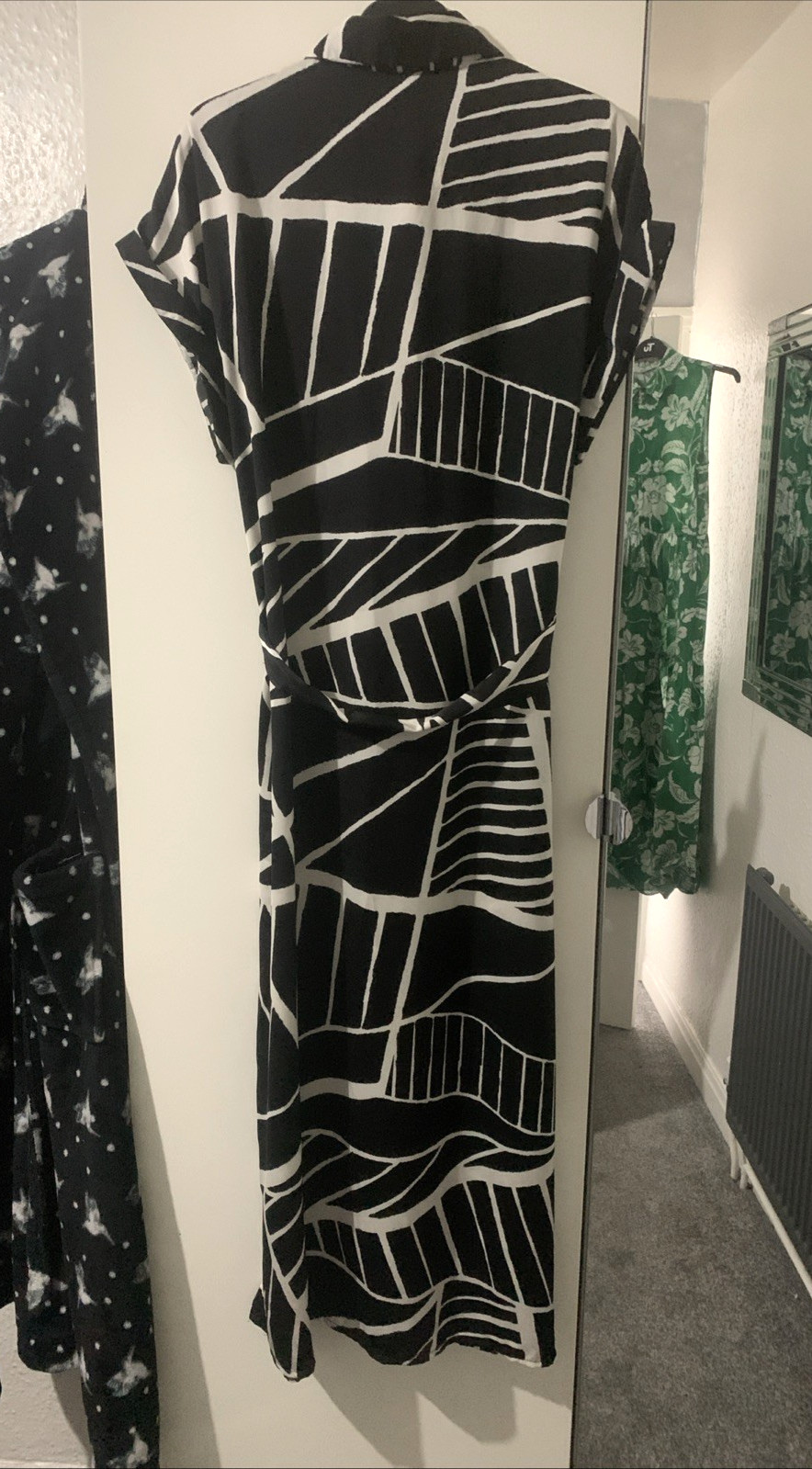 New Look Size 12 Pit To Pit 20in Black/White Belted Side Spilts Shirt Dress VGC