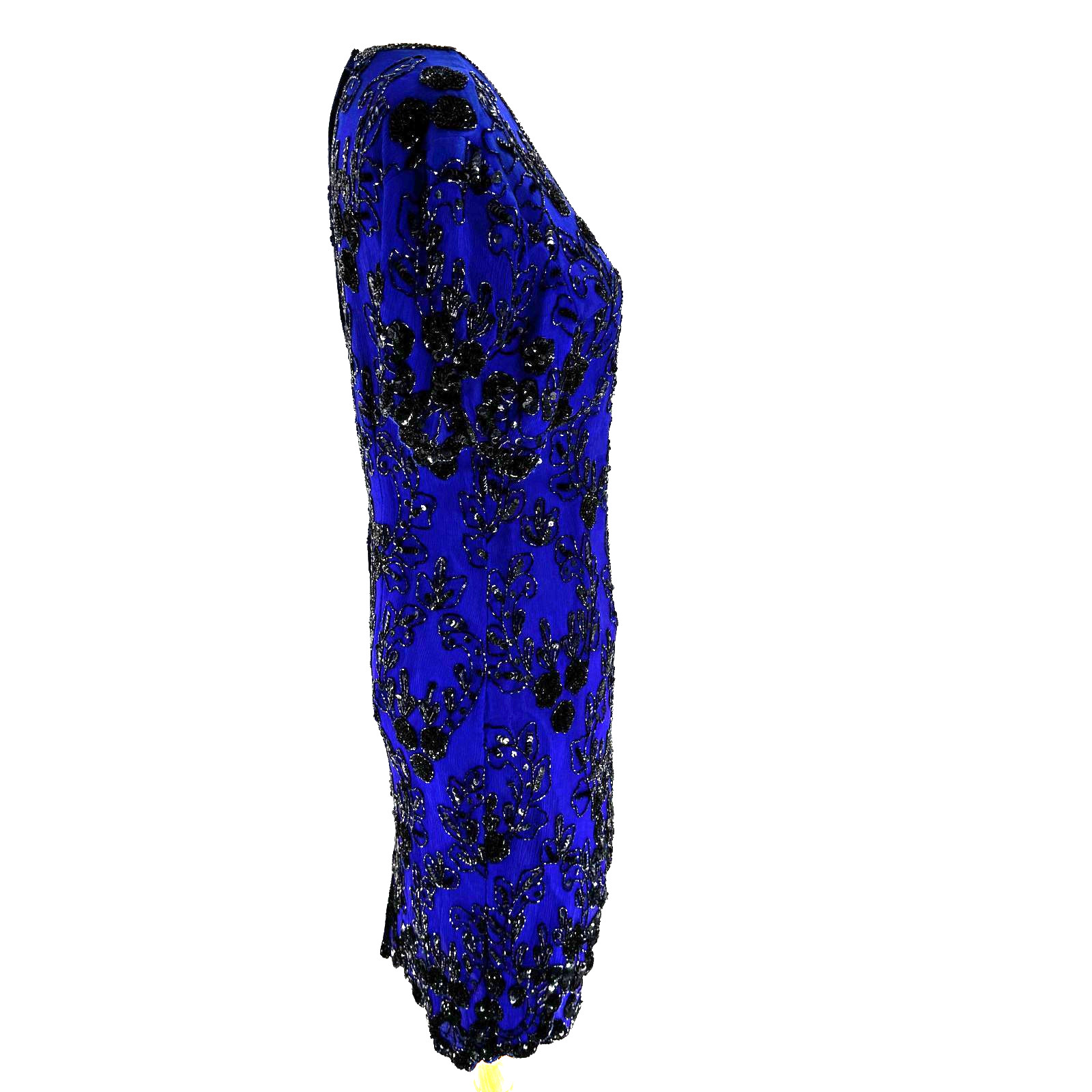 Vintage Stenay 100% Silk Beaded Sequin Cocktail Dress Small Purple Gatsby Formal