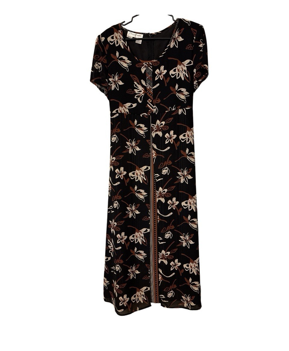 Vtg 80’s Betsy Lauren LOVELY Multi Floral Tapestry Detail Button Zip Dress 10