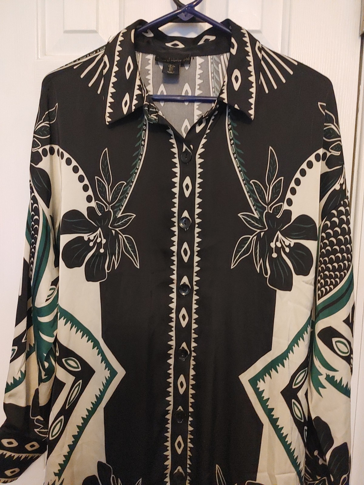 House Of Harlow 1960 Floral Print Long Sleeve Button-down Midi Dress Size L