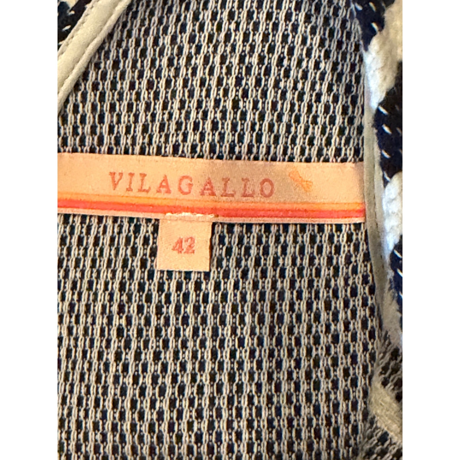 Vilagallo Navy White Striped Sleeveless Shift Dress Fringe Trim Spain Size 42