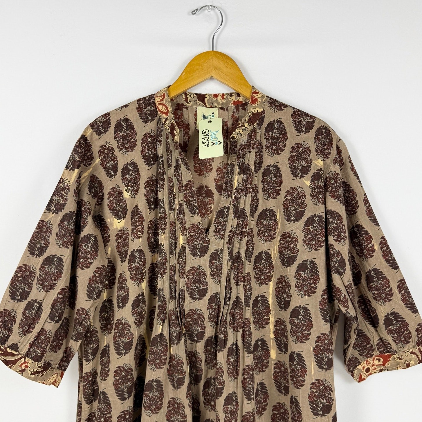 Jaded Gypsy Boho Pintuck Tunic Shirt Dress Women’s Small Large Brown